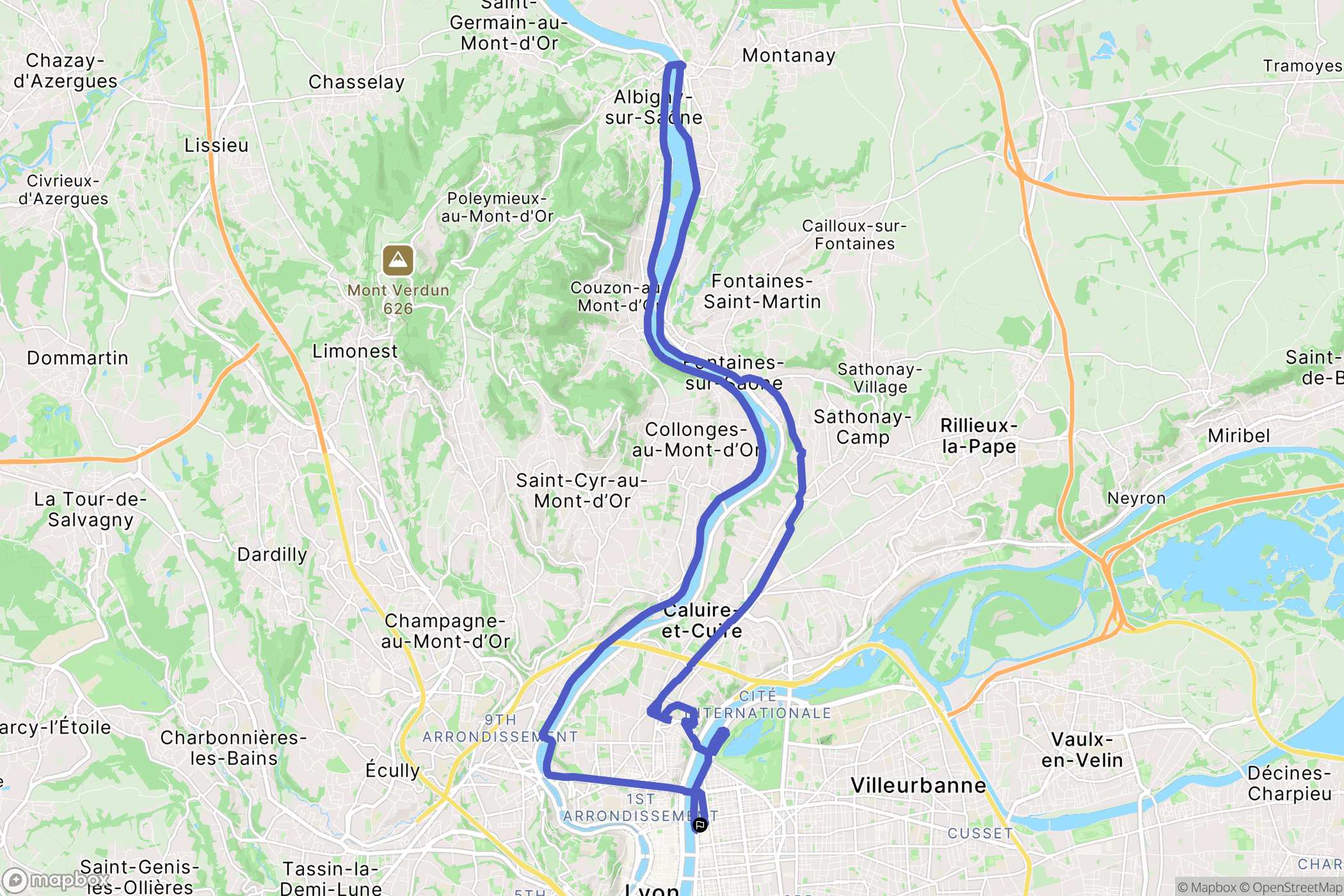 Lyon : carte du parcours de randonnée - France