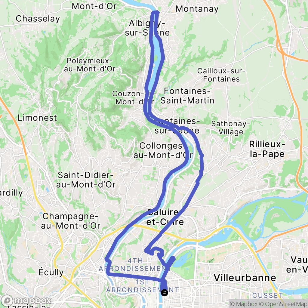 Lyon : carte du parcours de randonnée - France