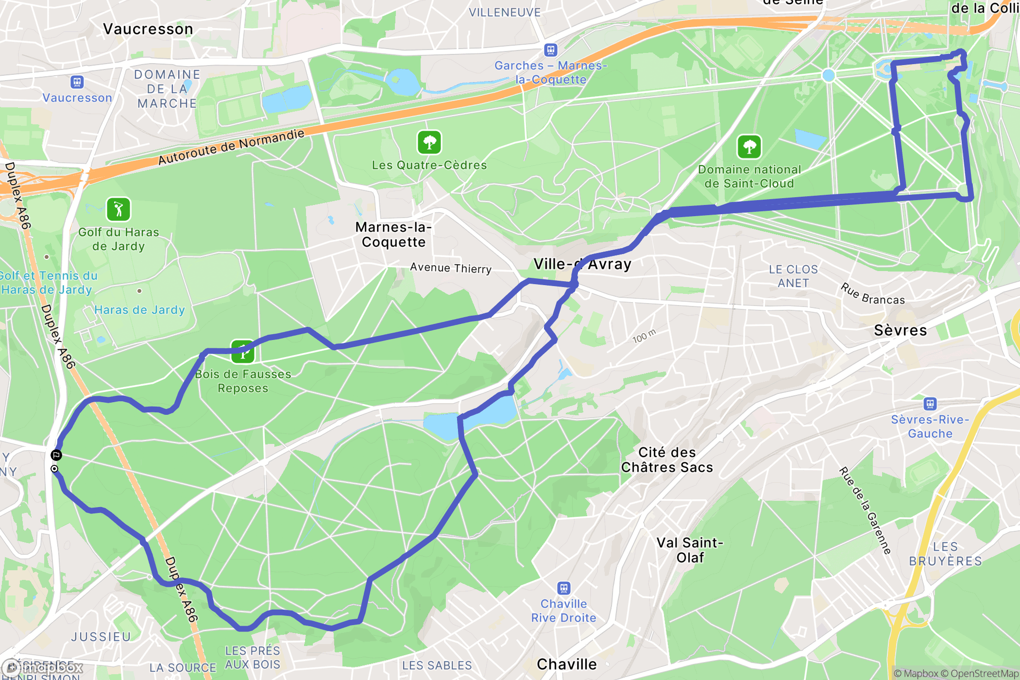 Versailles : carte du parcours de randonnée - France
