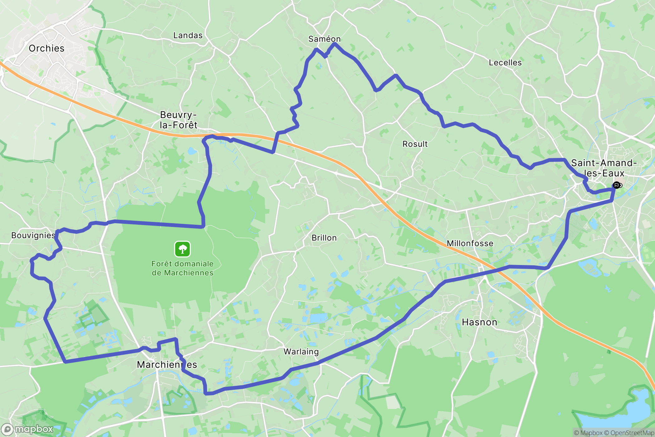 Saint-Amand-les-Eaux : carte du parcours de randonnée - France
