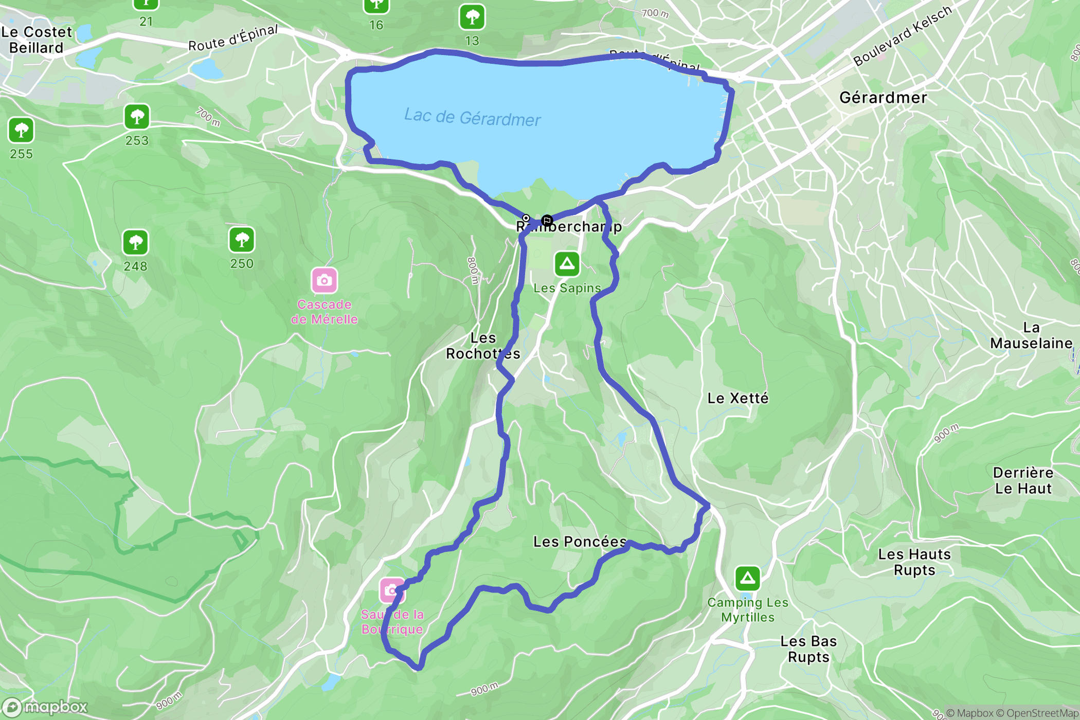Gérardmer : carte du parcours de randonnée - France