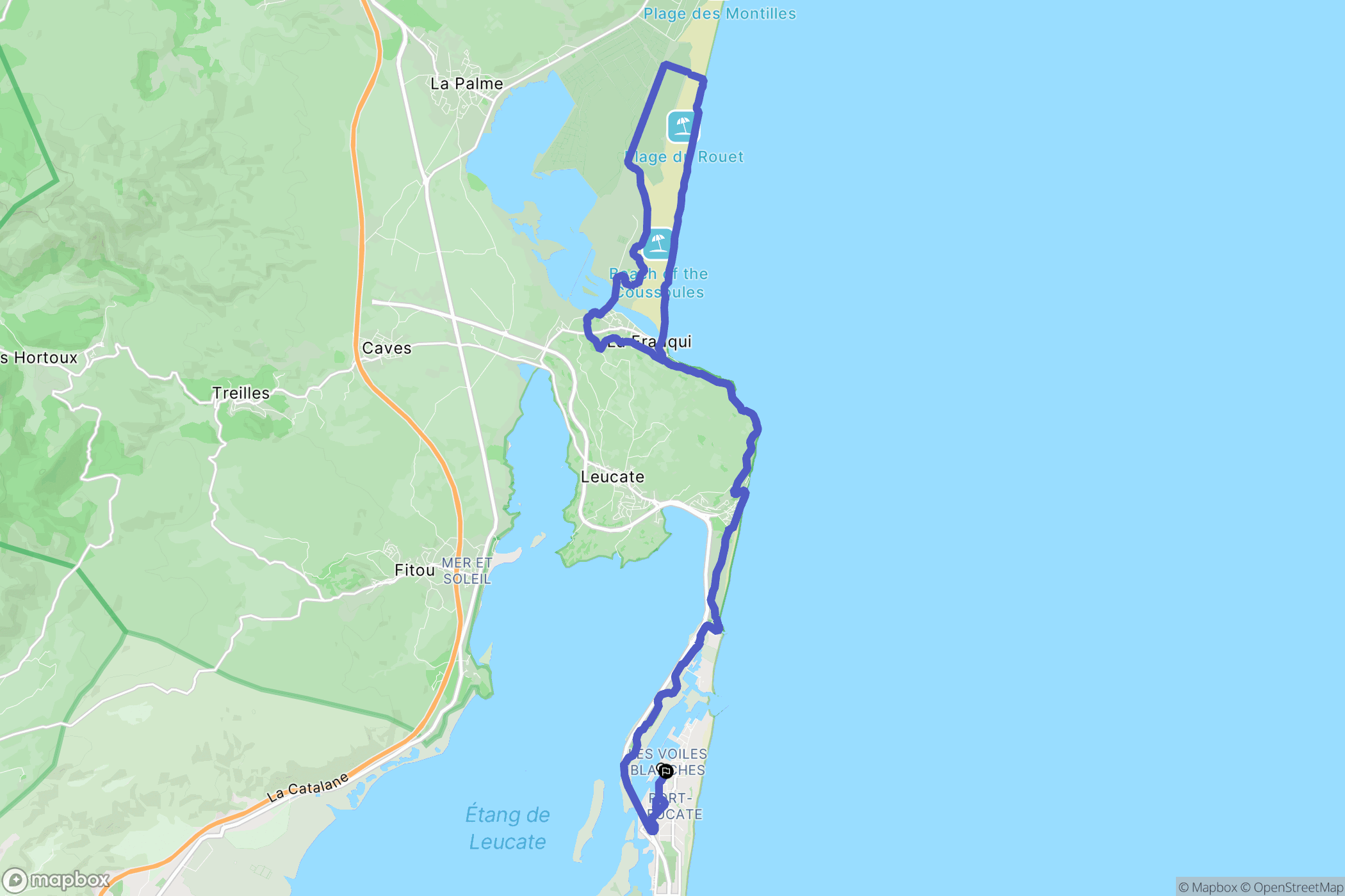 Leucate : carte du parcours de randonnée - France