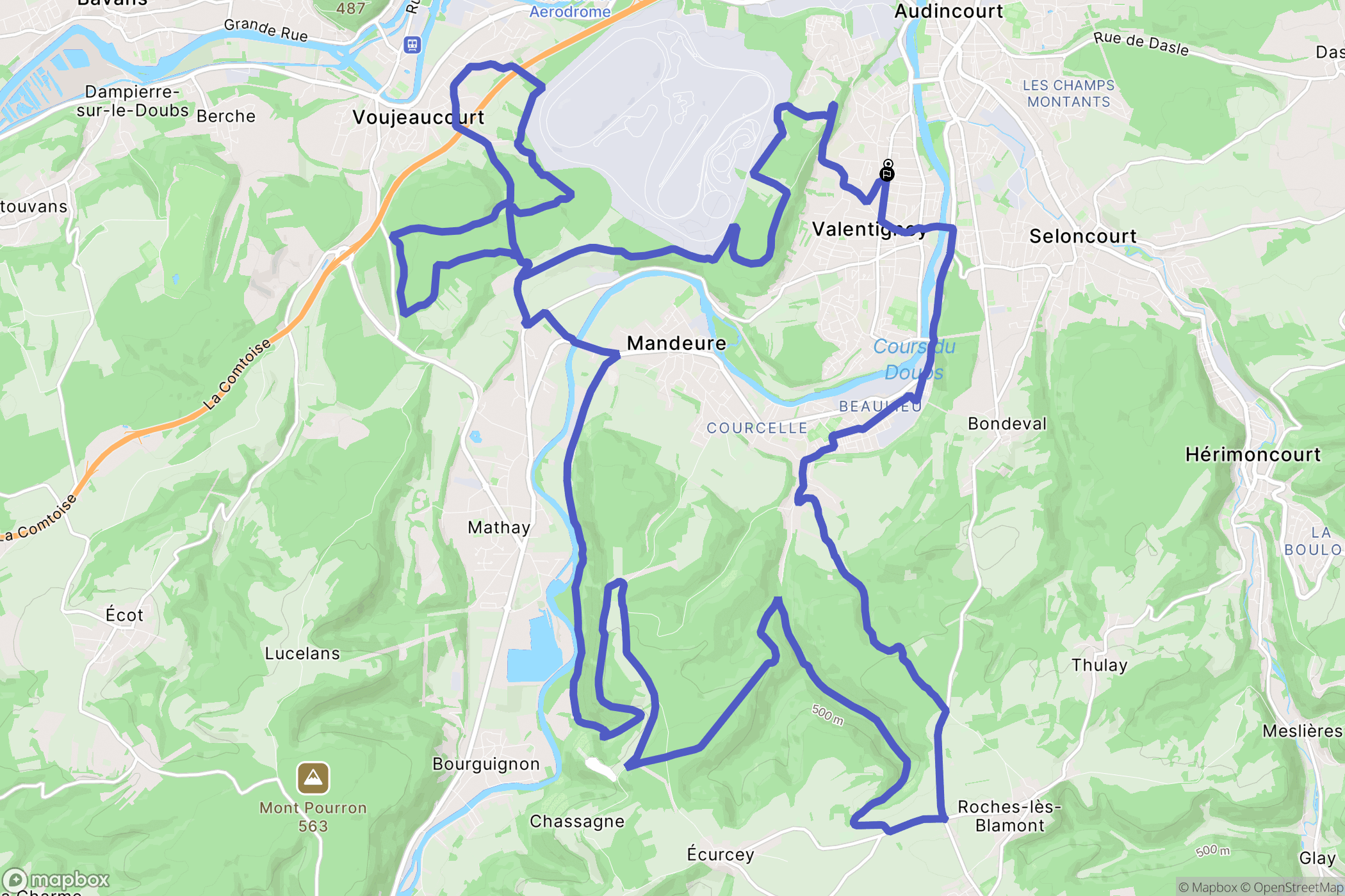 Valentigney : carte du parcours de randonnée - France