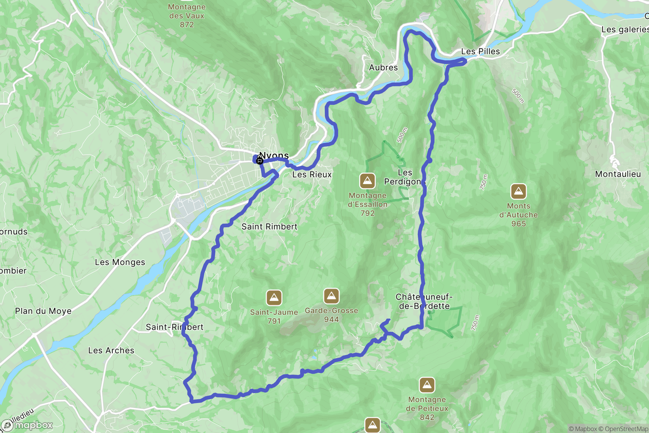 Nyons : carte du parcours de randonnée - France