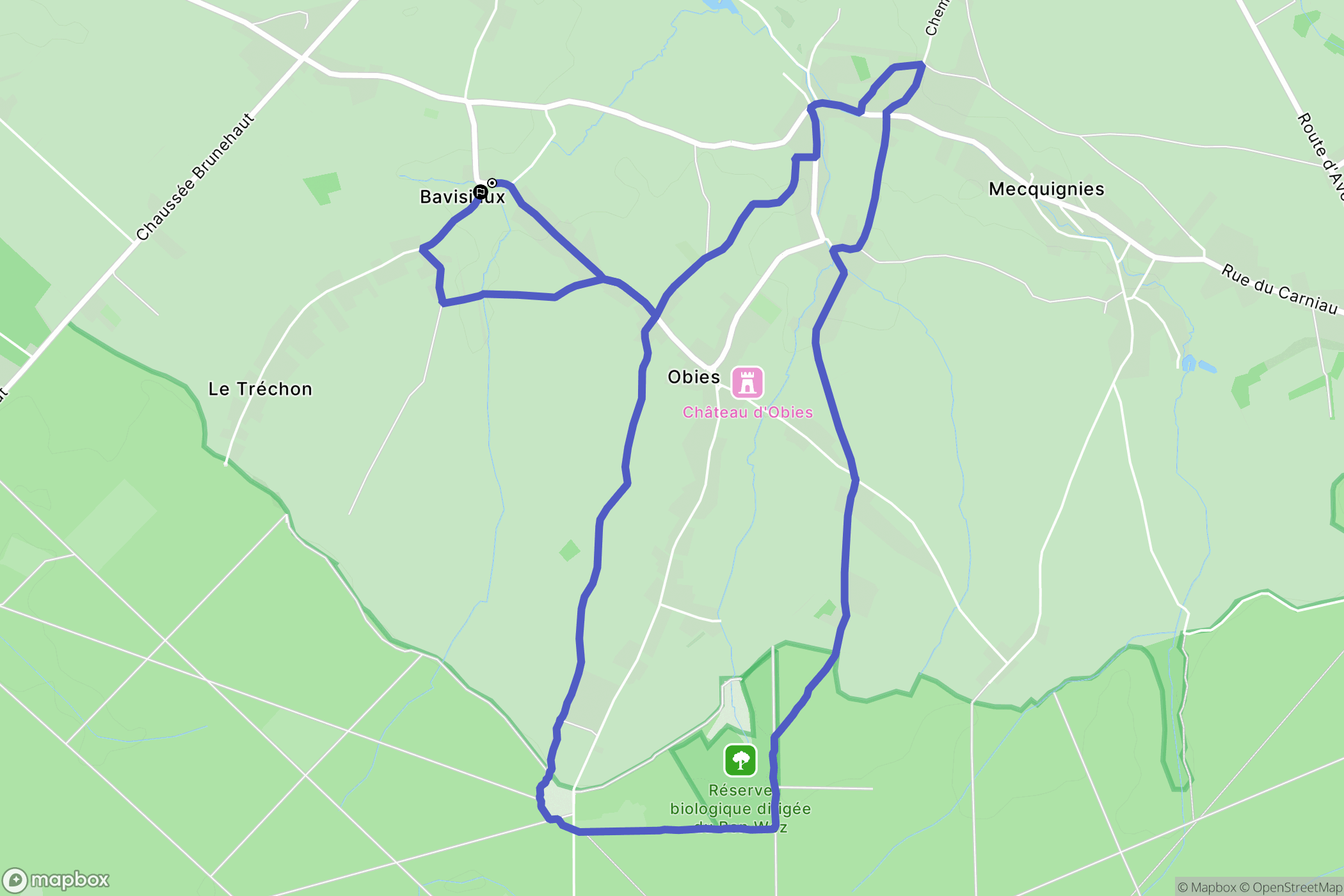 Obies : carte du parcours de randonnée - France