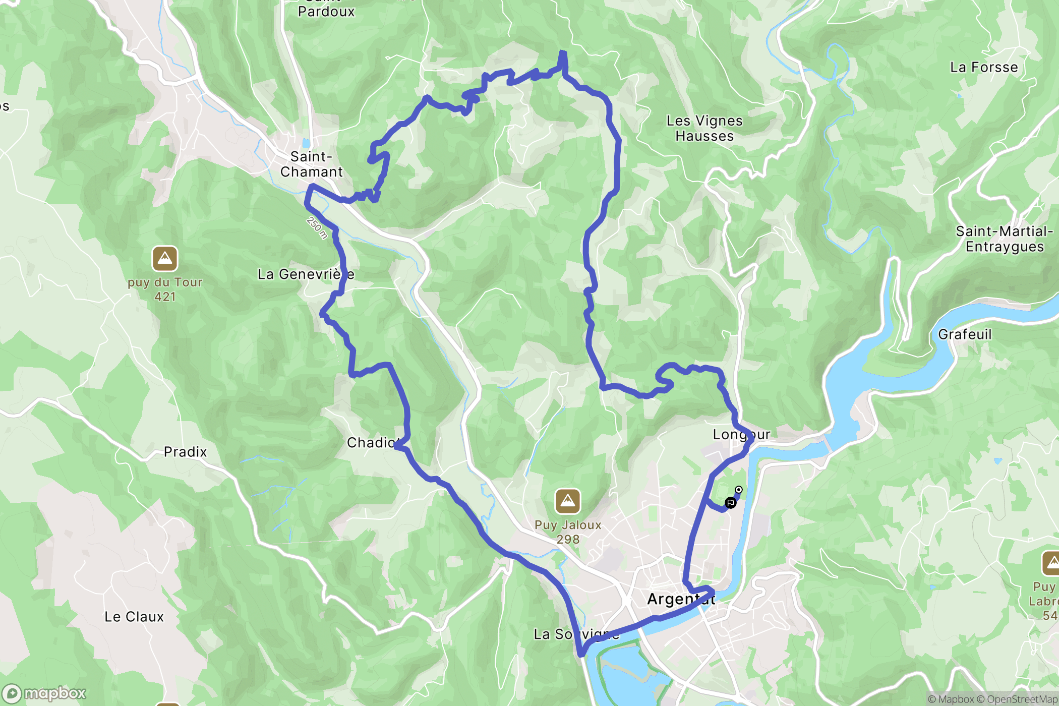 Argentat-sur-Dordogne : carte du parcours de randonnée - France