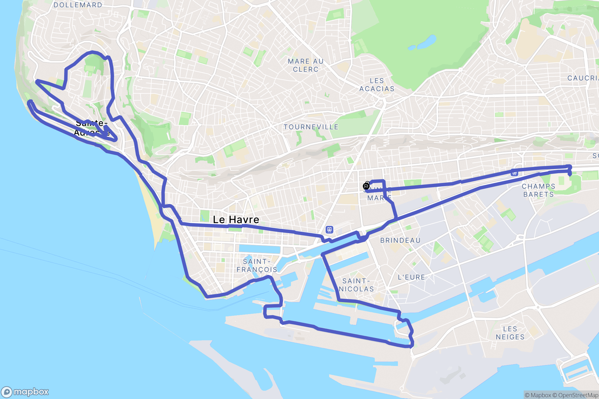 Le Havre : carte du parcours de randonnée - France