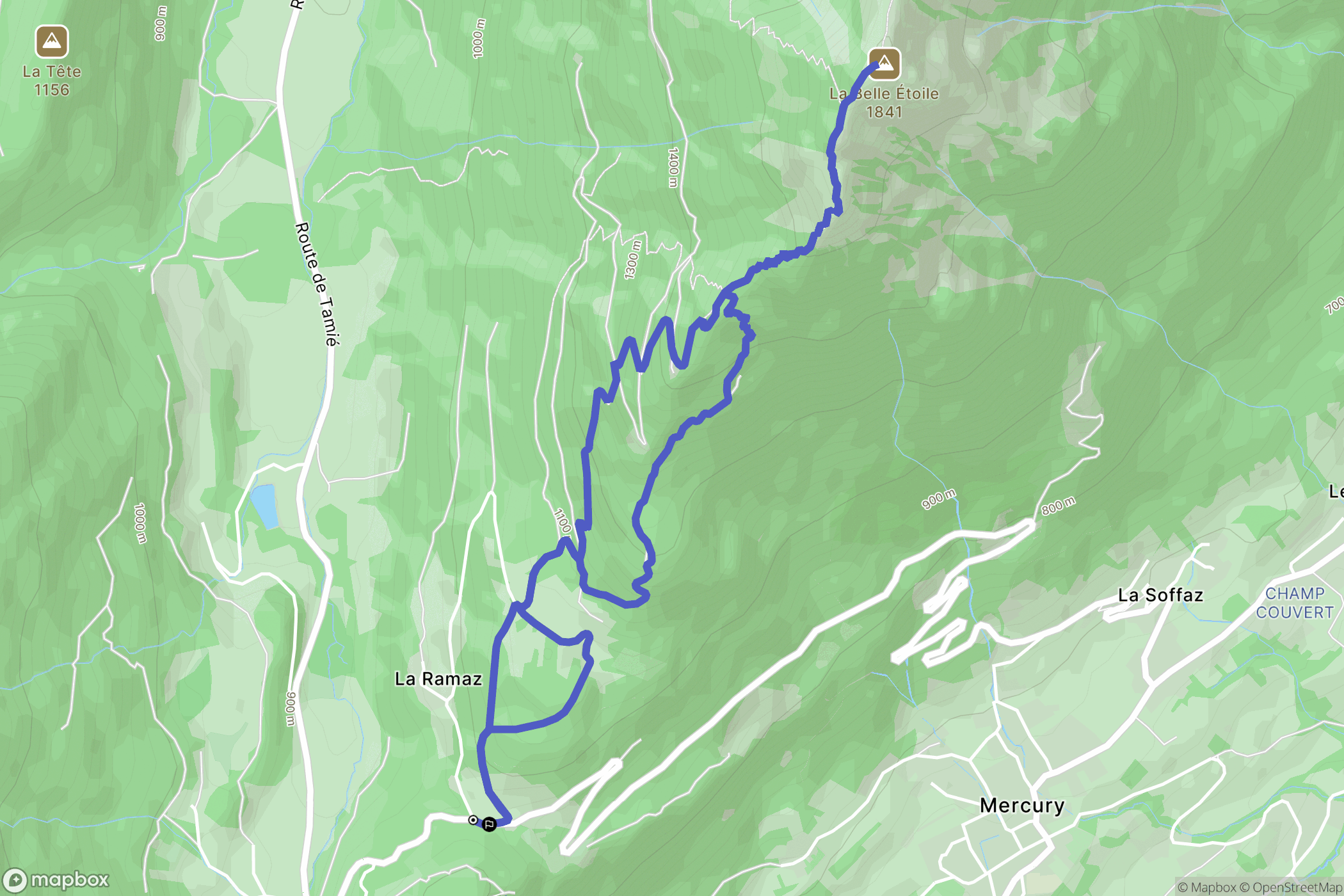 Mercury : carte du parcours de randonnée - France
