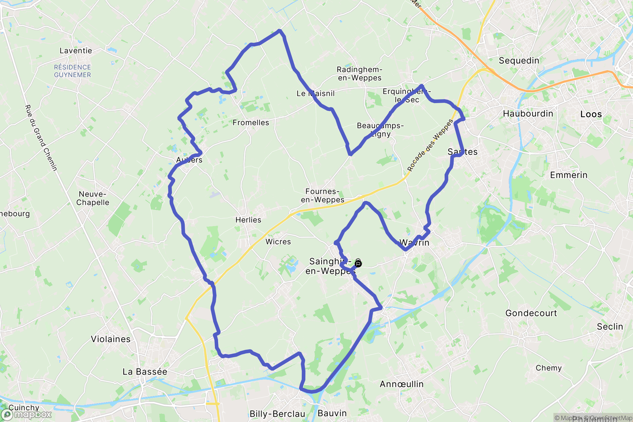 Sainghin-en-Weppes : carte du parcours de randonnée - France