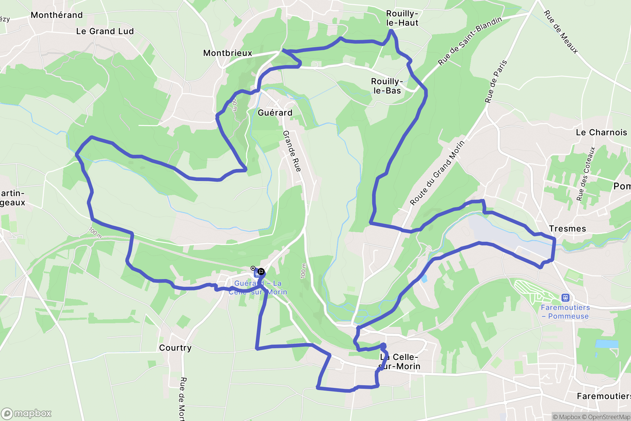 Guérard : carte du parcours de randonnée - France