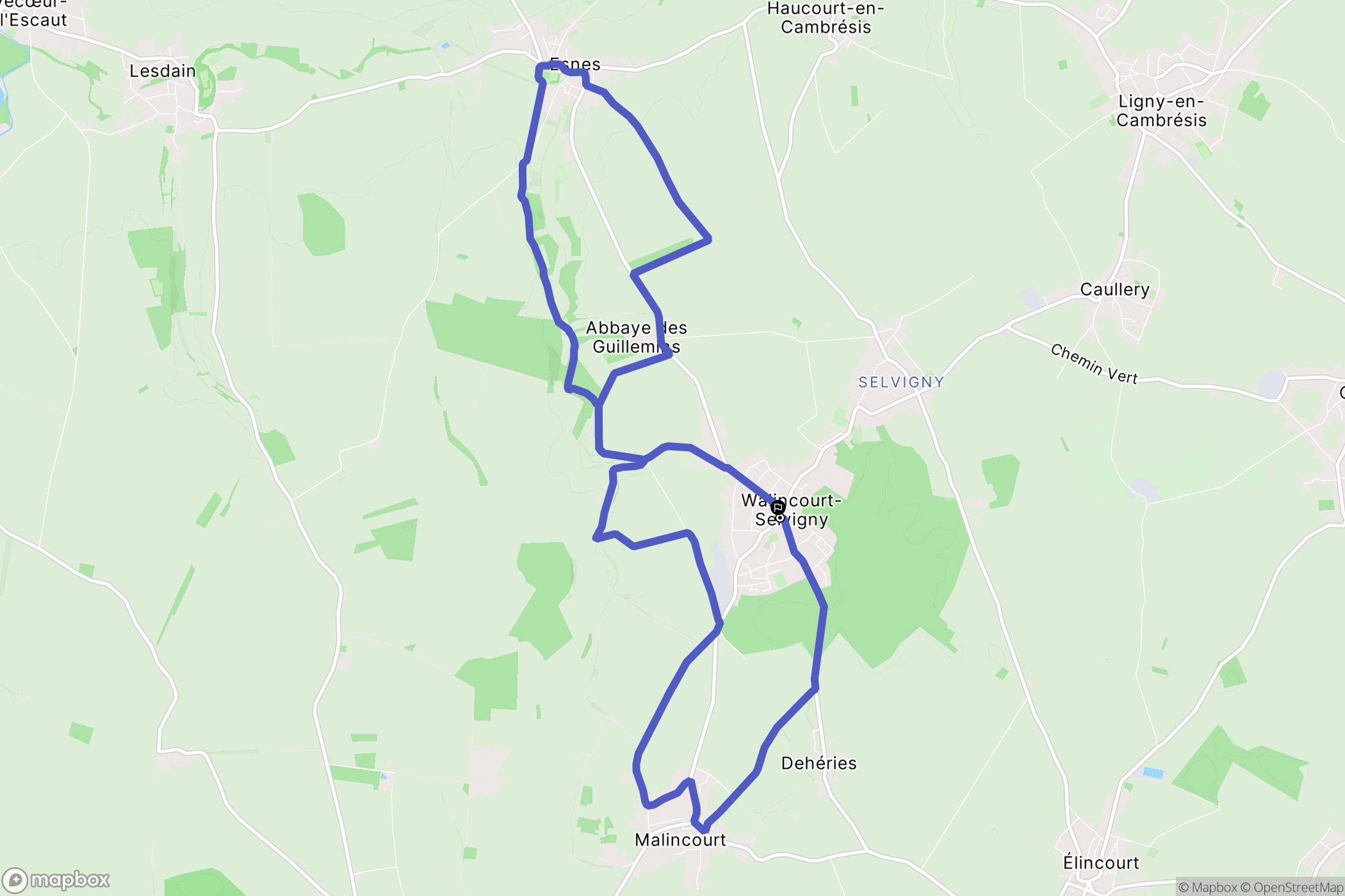 Walincourt-Selvigny : carte du parcours de randonnée - France