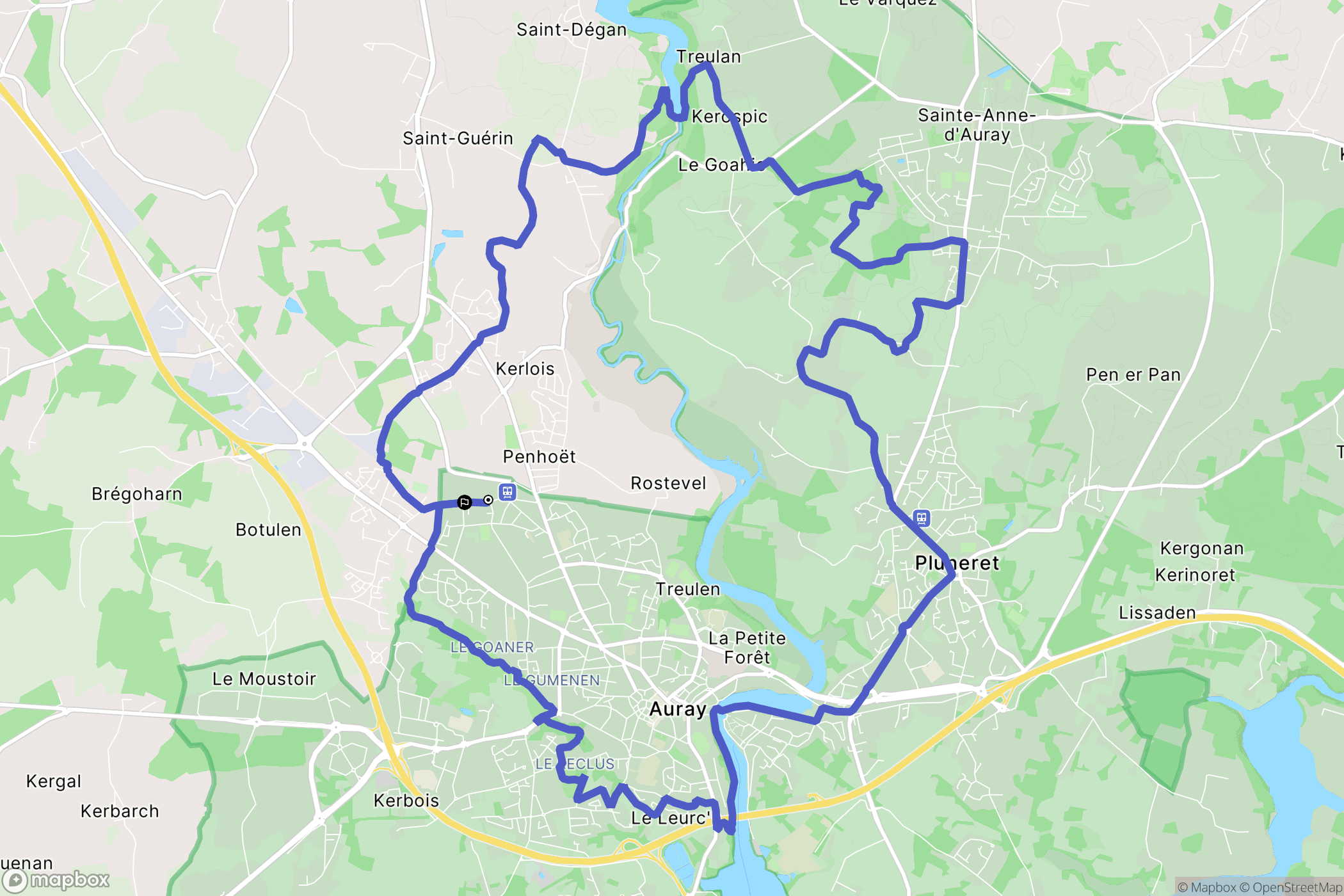 Auray : carte du parcours de randonnée - France