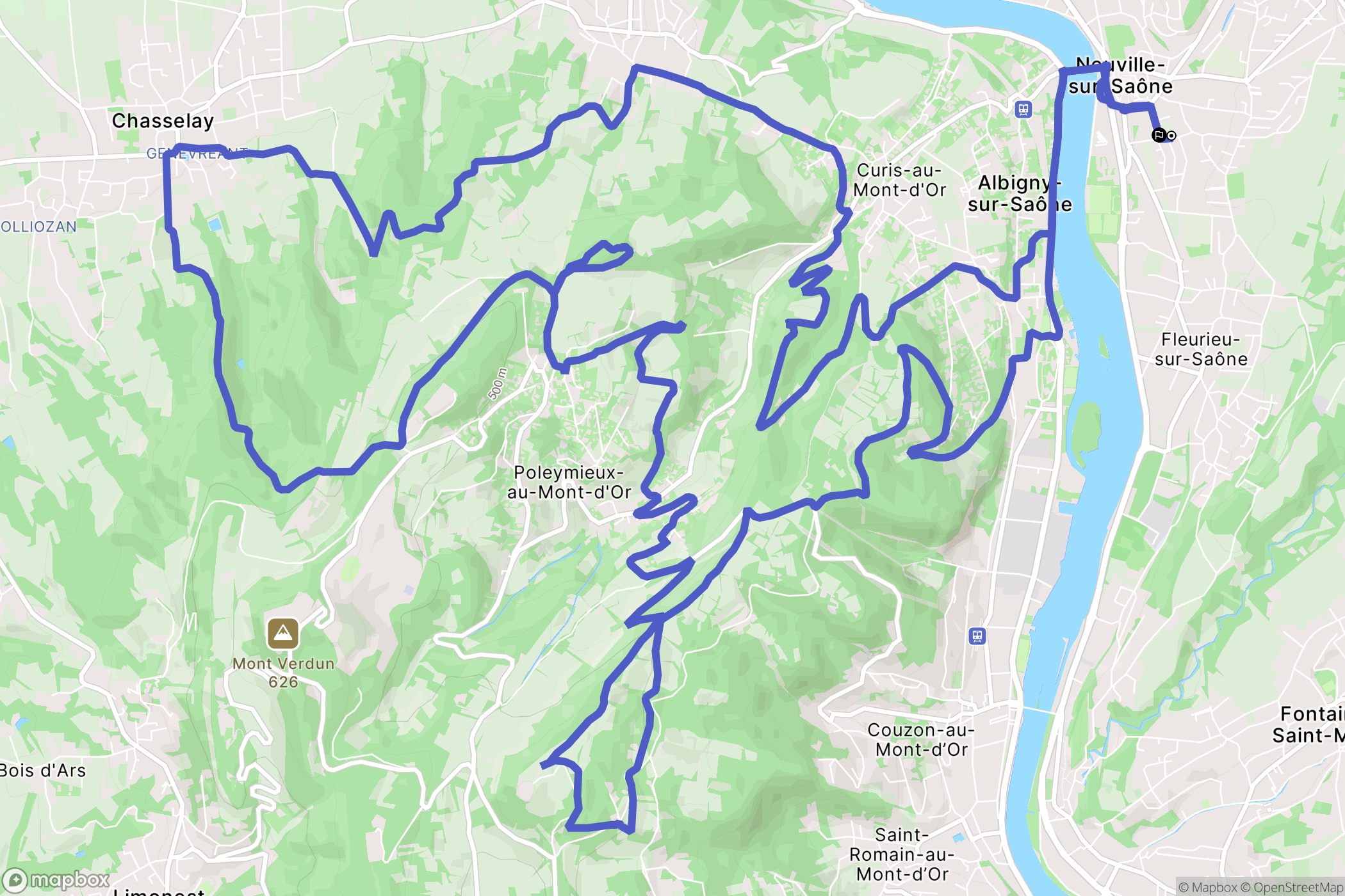 Neuville-sur-Saône : carte du parcours de randonnée - France