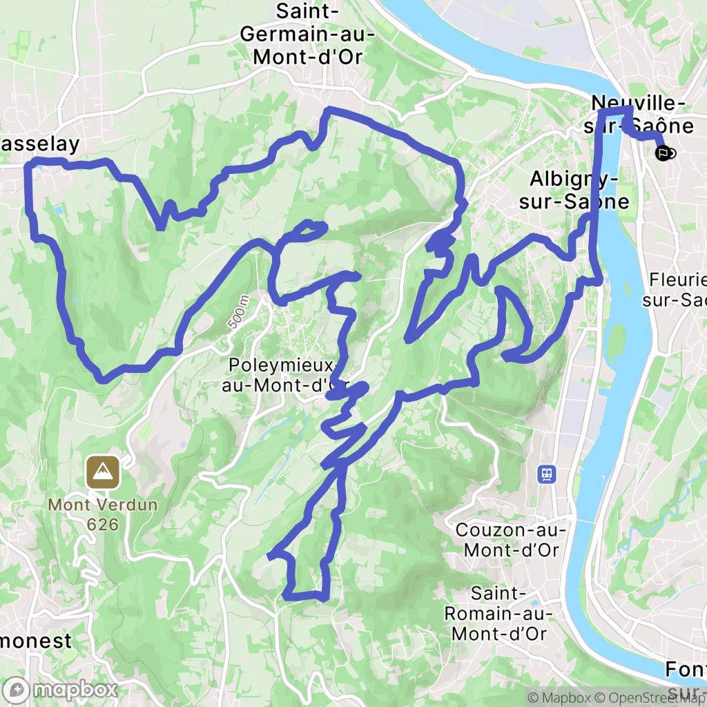 Neuville-sur-Saône : carte du parcours de randonnée - France