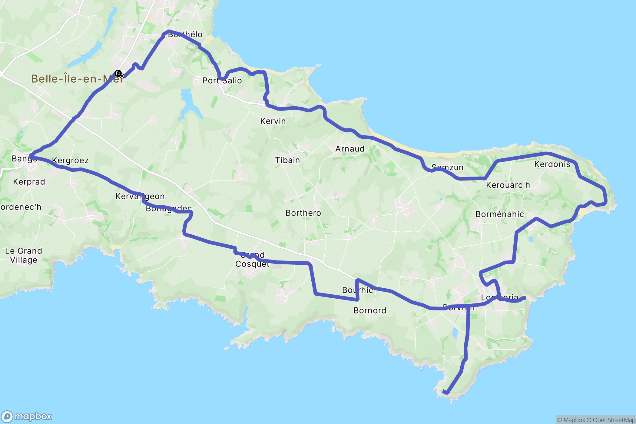 Le Palais : carte du parcours de randonnée - France