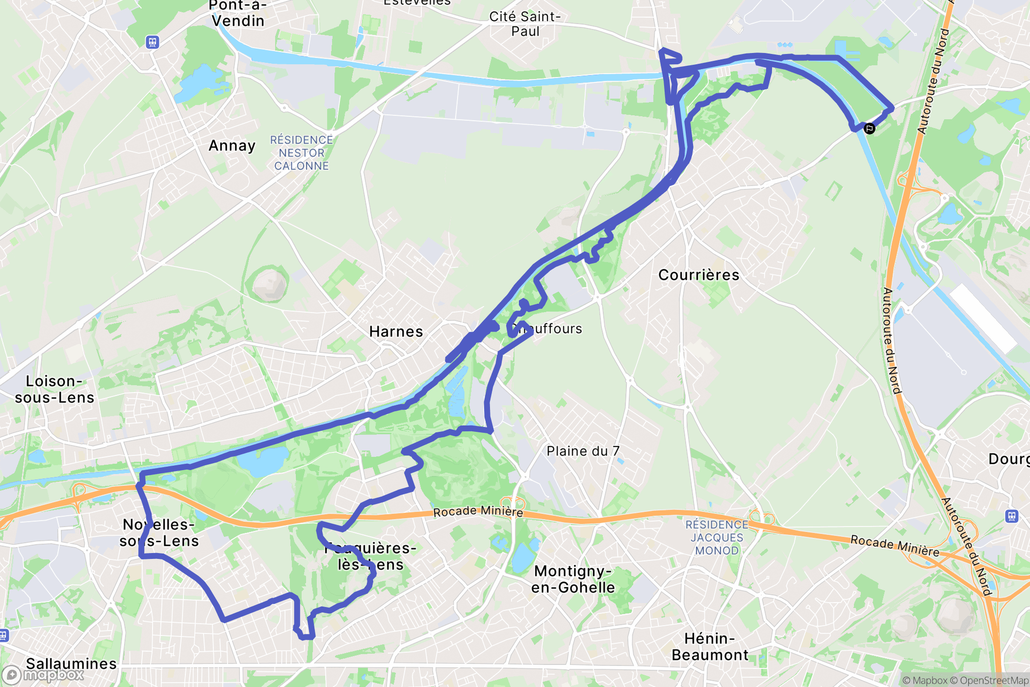 Courrières : carte du parcours de randonnée - France