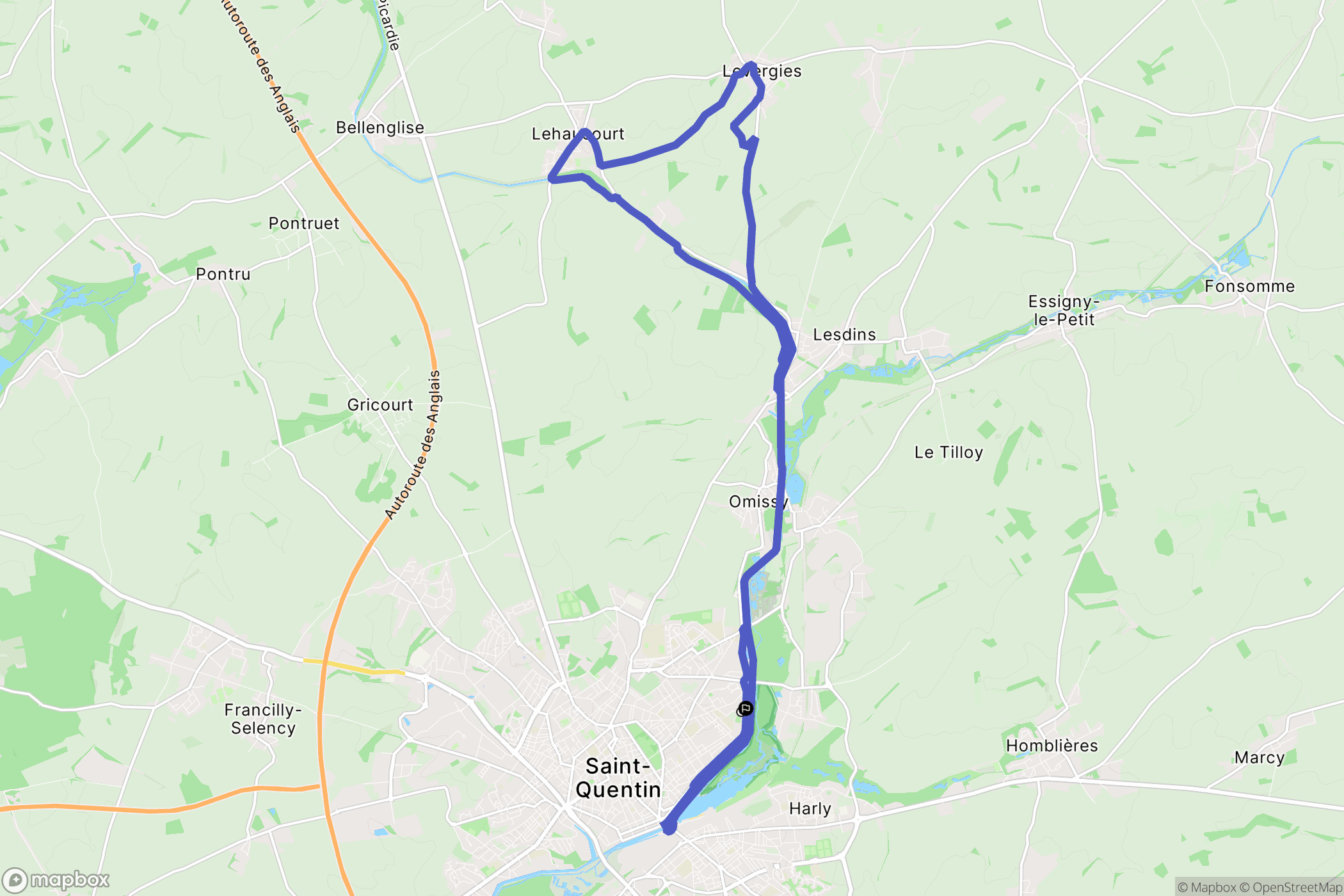 Saint-Quentin : carte du parcours de randonnée - France