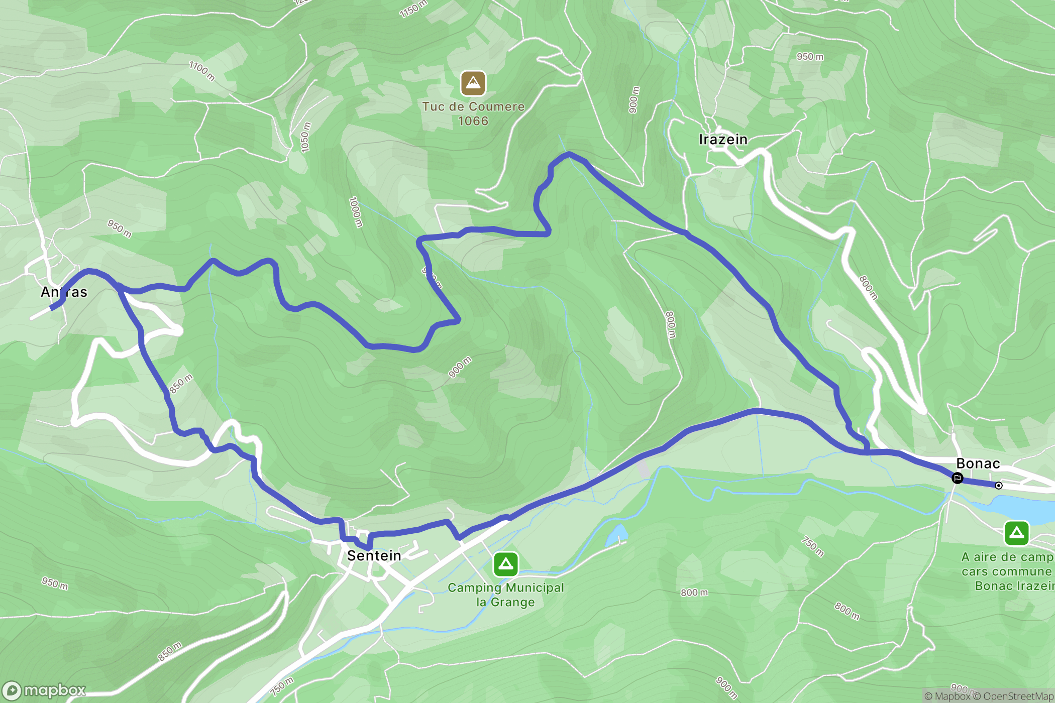 Bonac-Irazein : carte du parcours de randonnée - France
