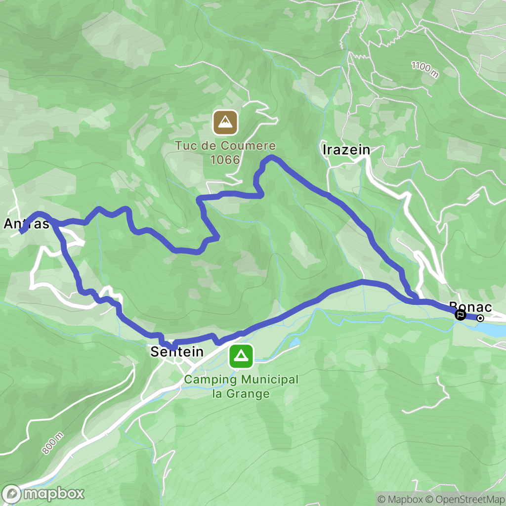 Bonac-Irazein : carte du parcours de randonnée - France