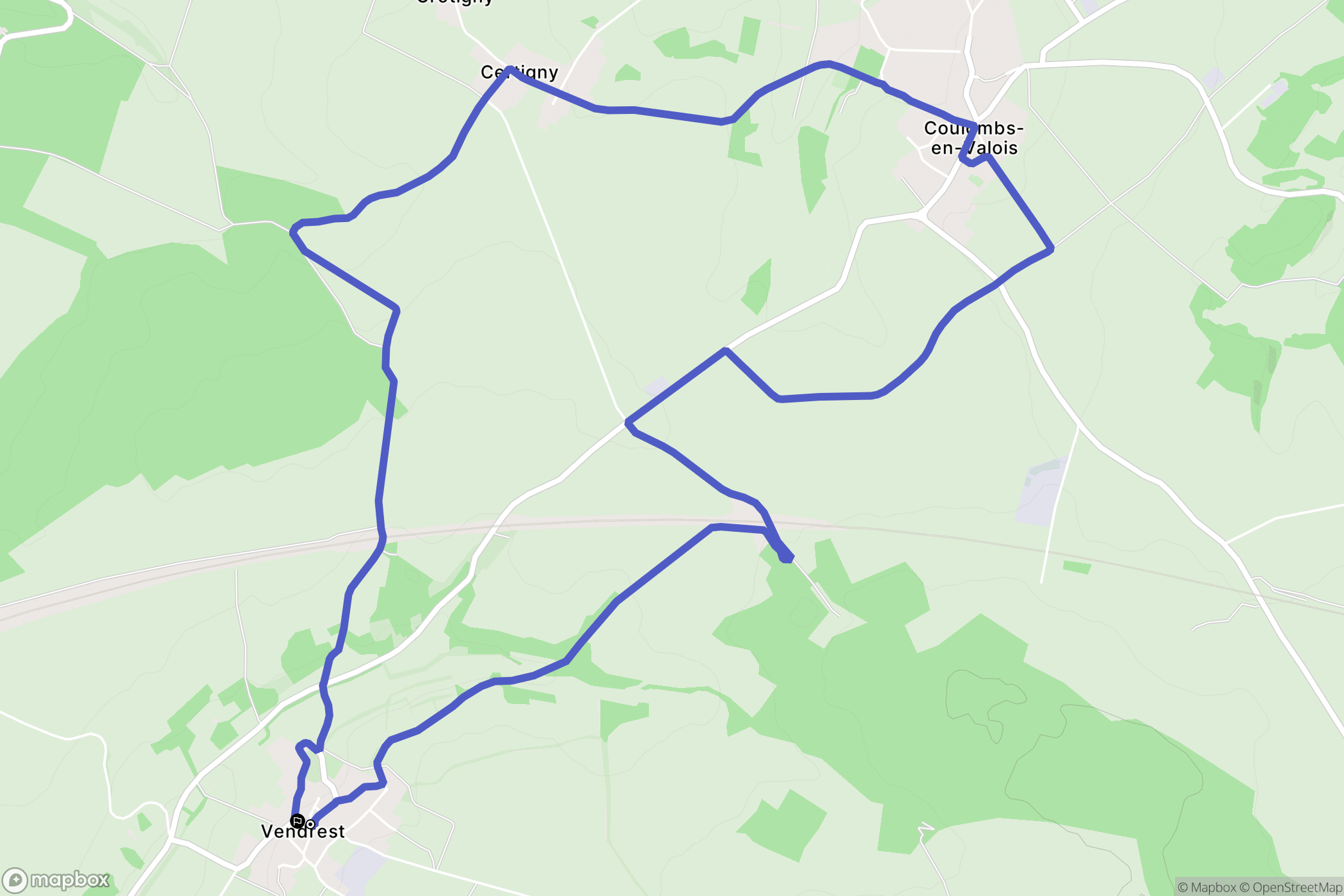 Vendrest : carte du parcours de randonnée - France
