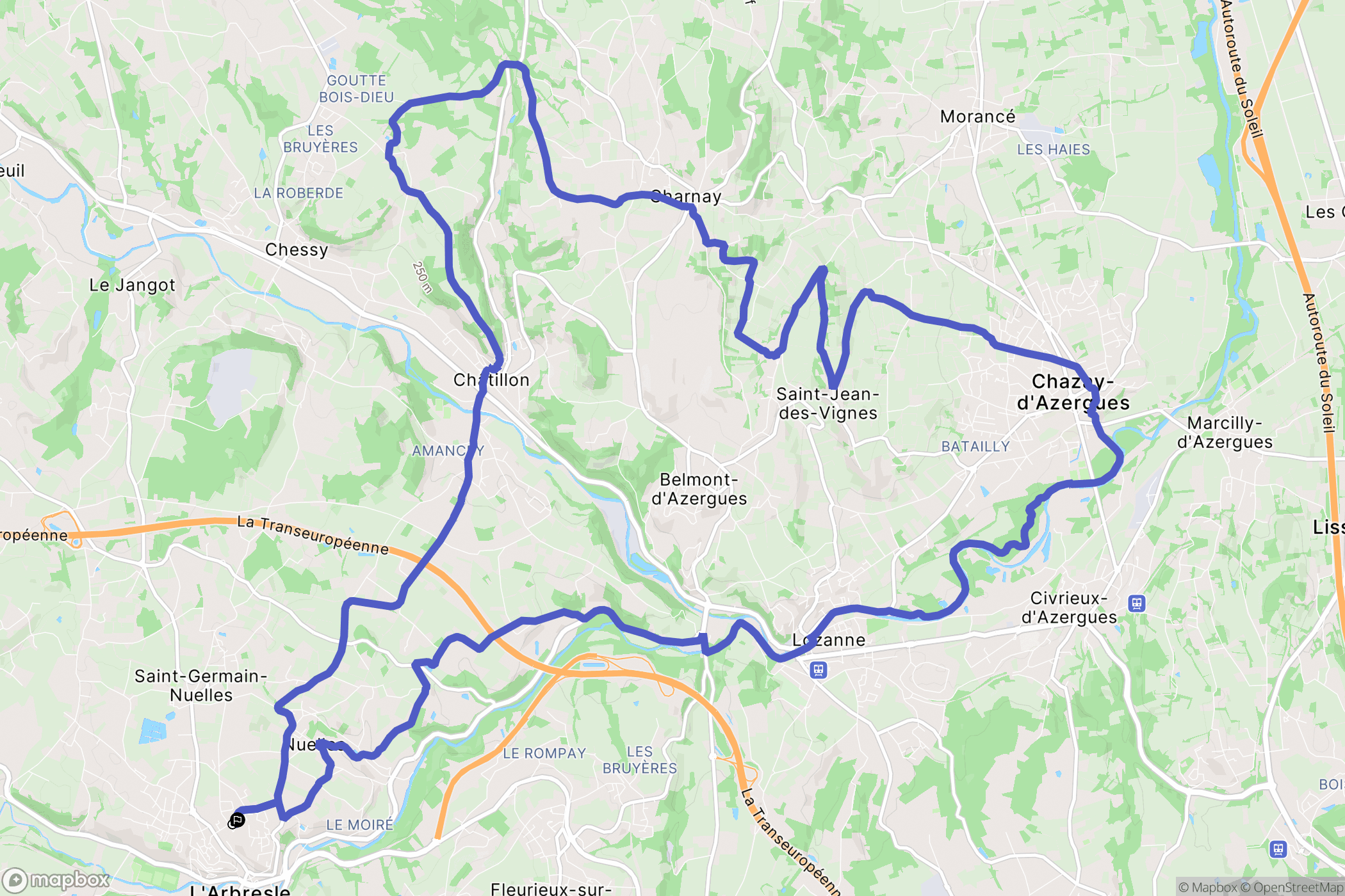 L'Arbresle : carte du parcours de randonnée - France