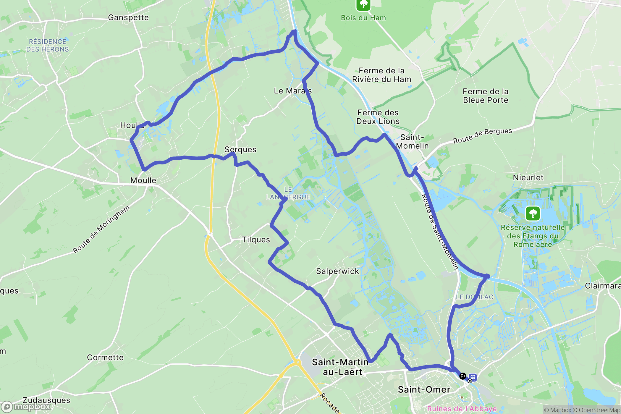 Saint-Omer : carte du parcours de randonnée - France