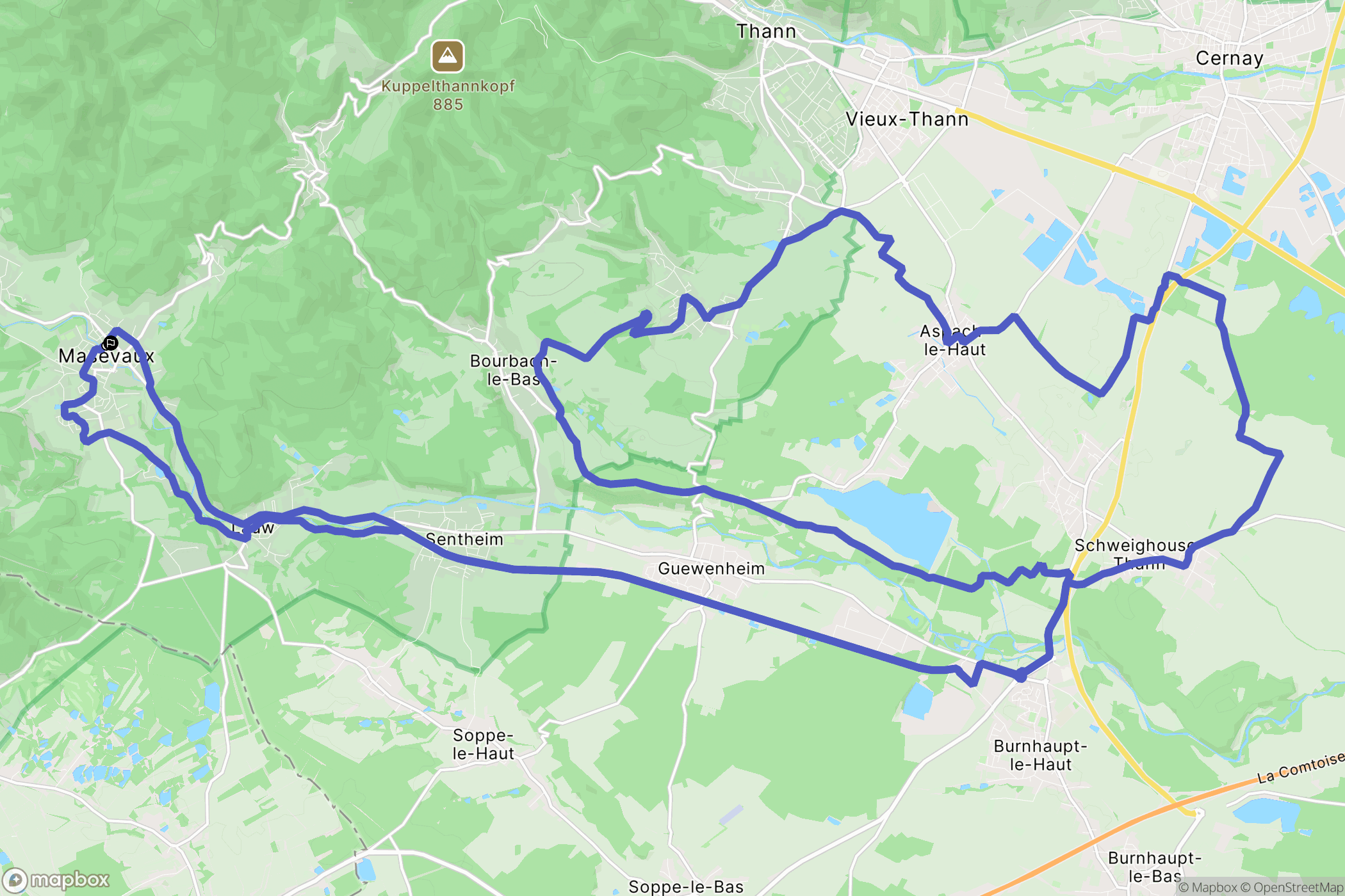Masevaux-Niederbruck : carte du parcours de randonnée - France