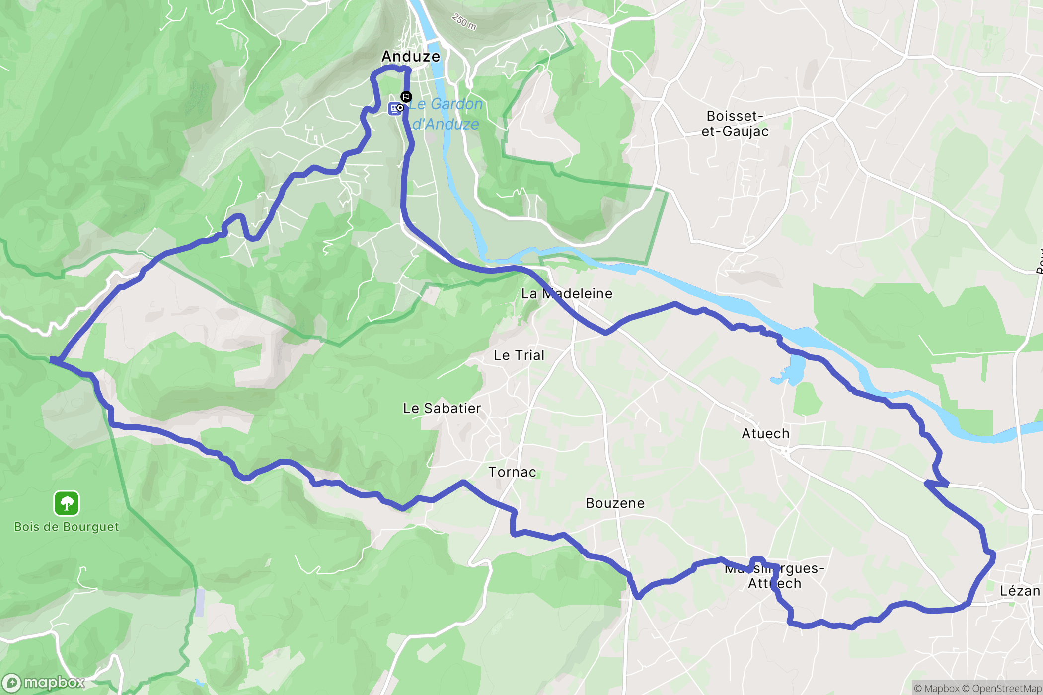 Anduze : carte du parcours de randonnée - France