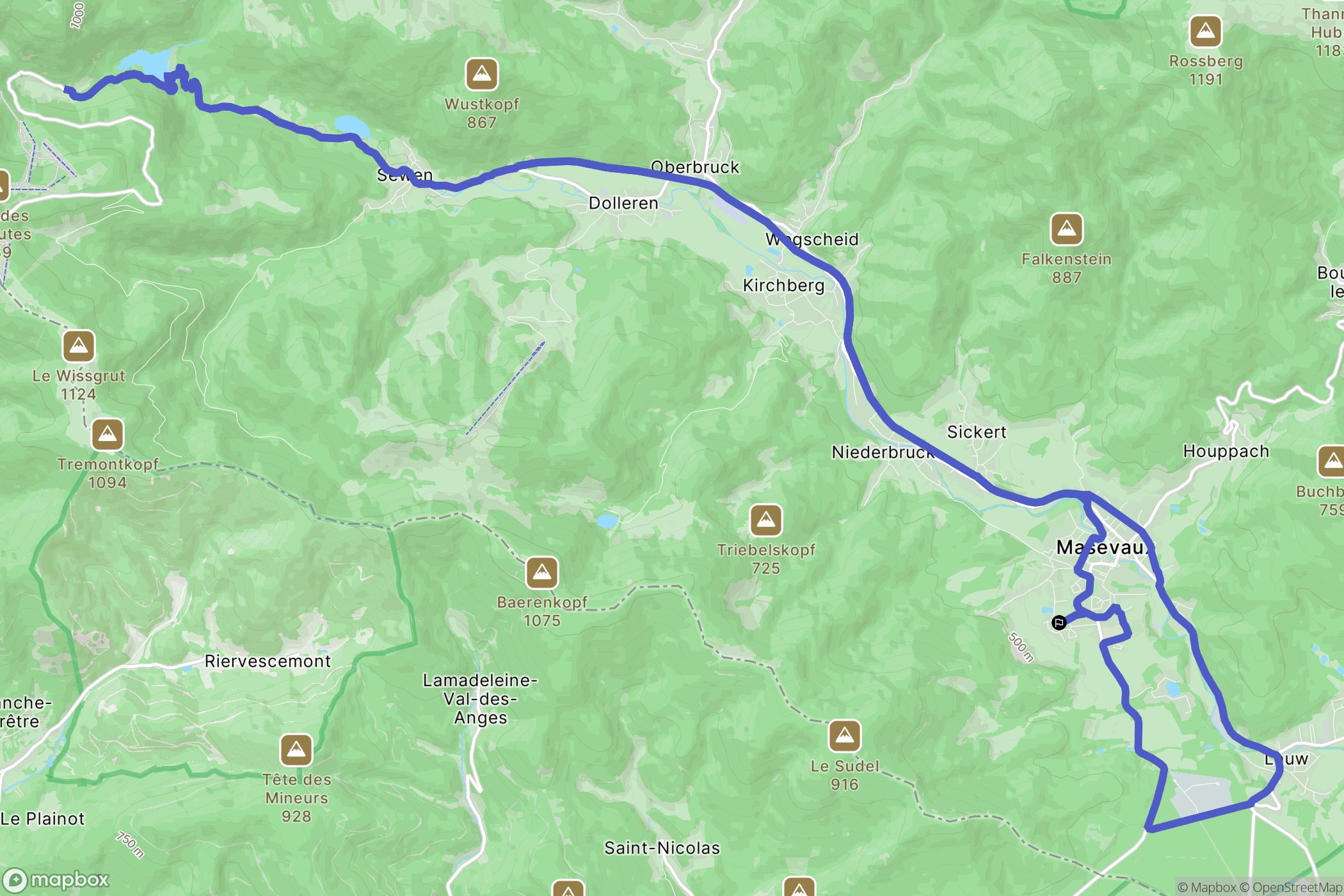 Masevaux-Niederbruck : carte du parcours de randonnée - France