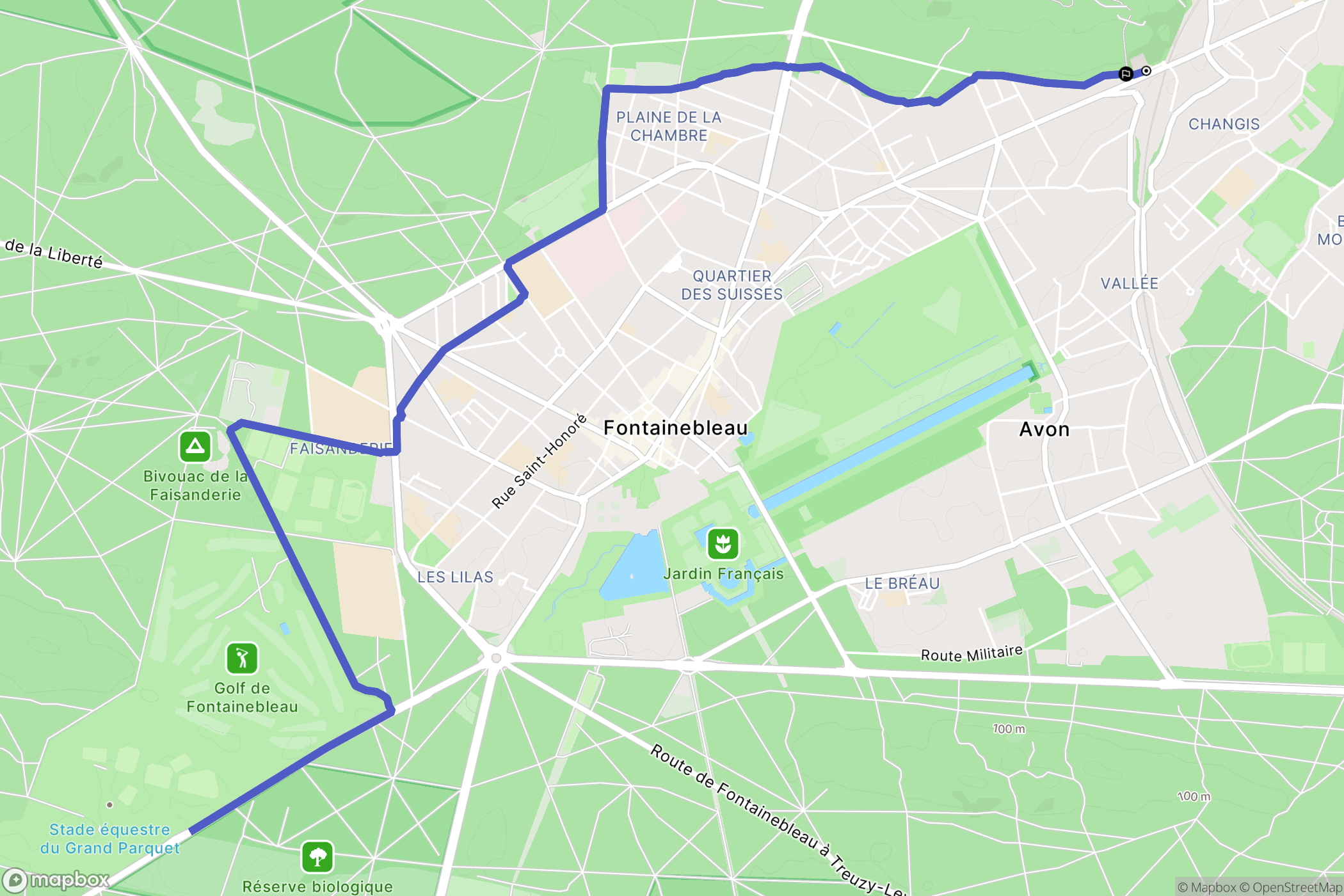 Fontainebleau : carte du parcours de randonnée - France