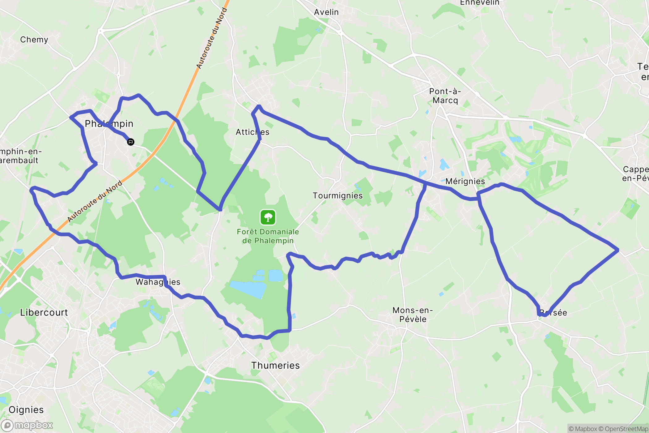 Phalempin : carte du parcours de randonnée - France