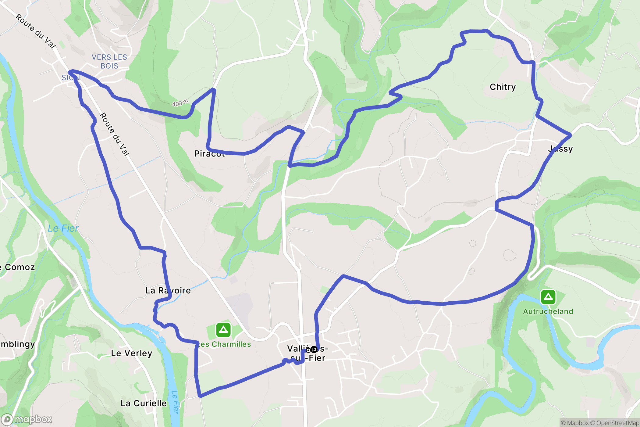 Vallières-sur-Fier : carte du parcours de randonnée - France