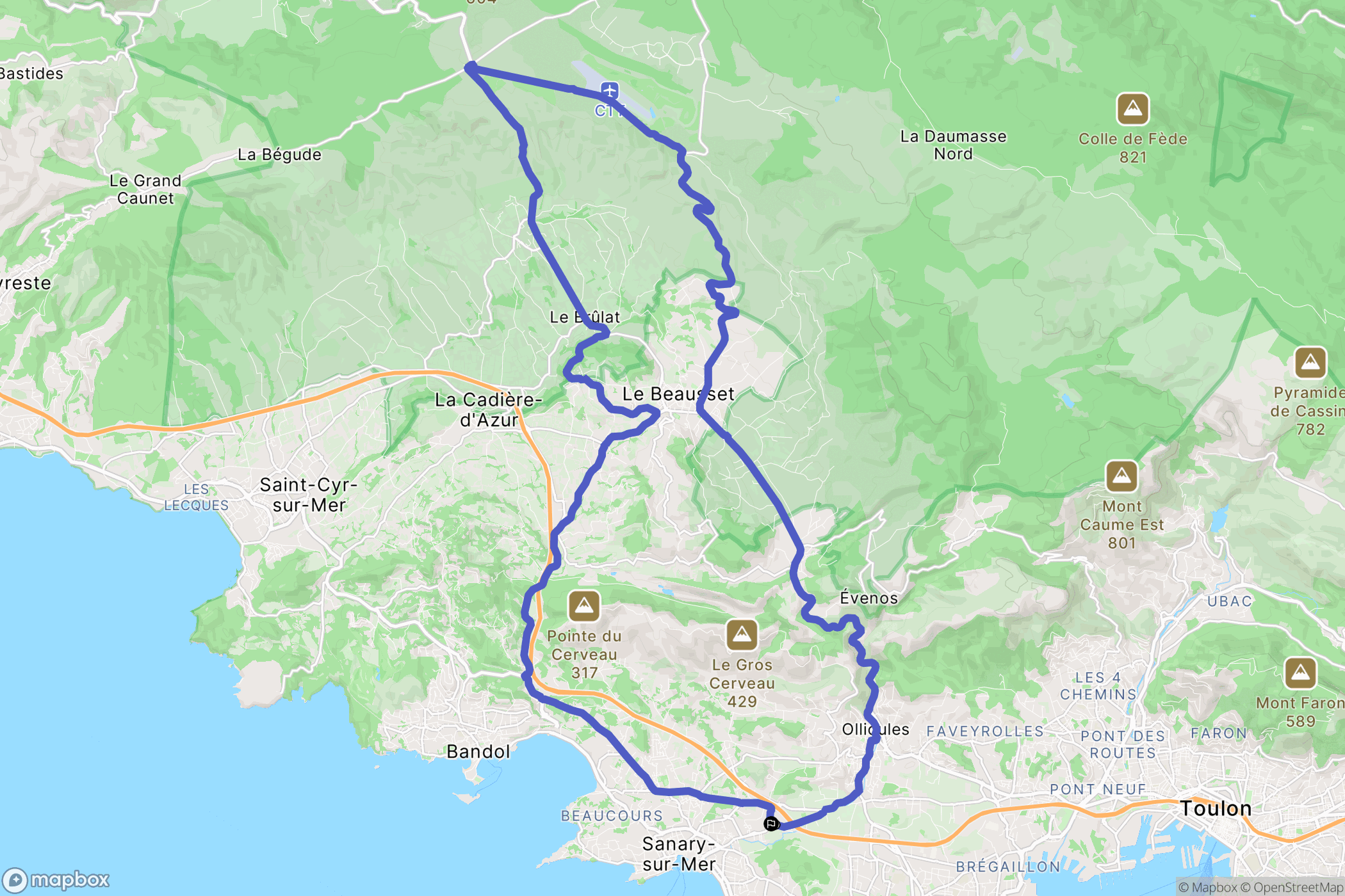 Ollioules : carte du parcours de randonnée - France