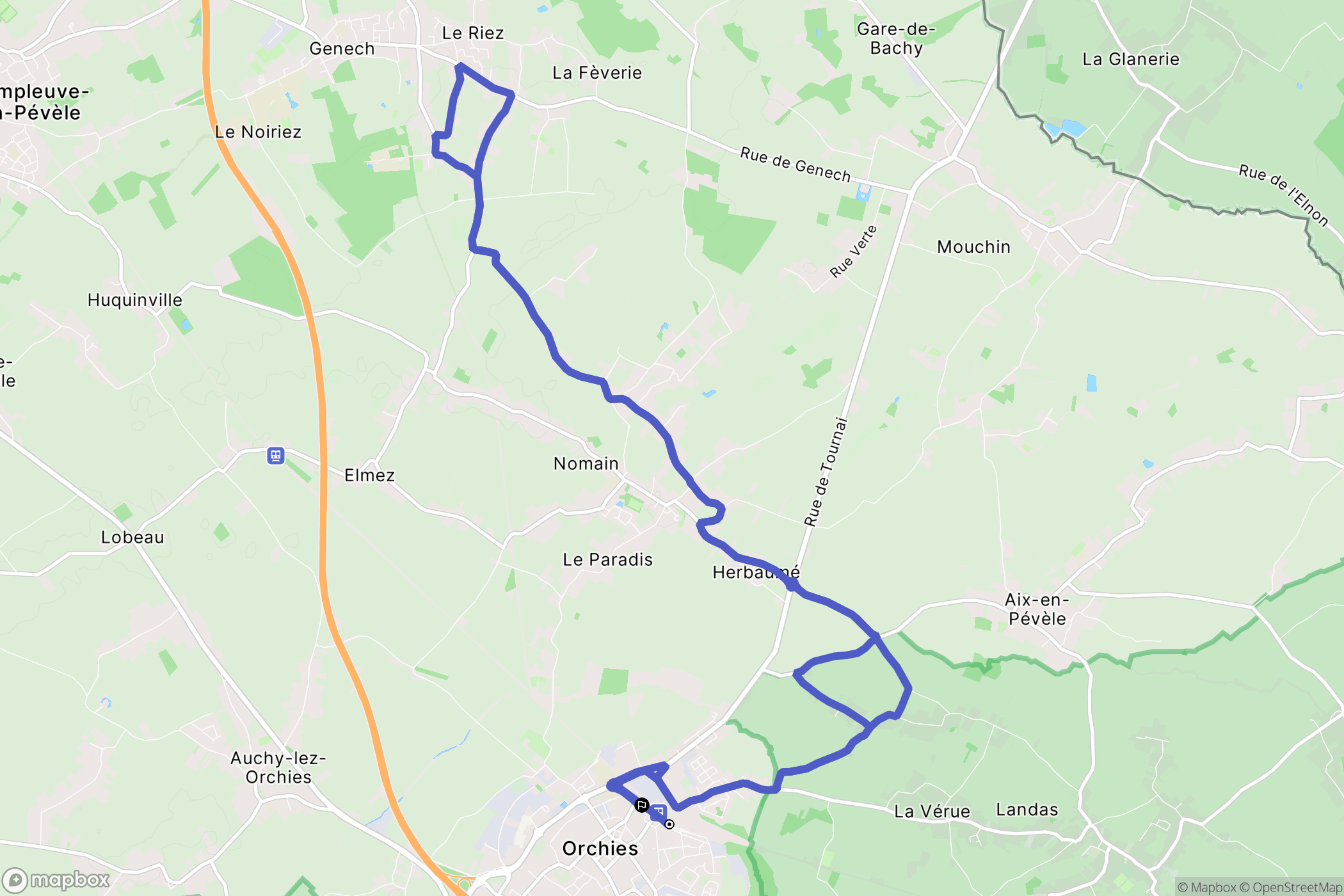 Orchies : carte du parcours de randonnée - France