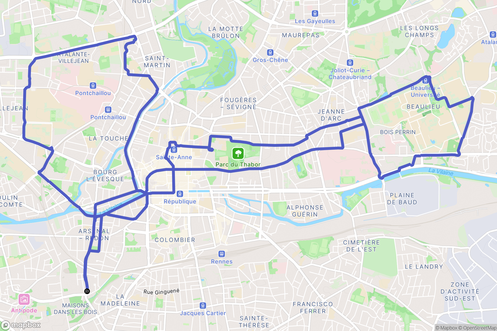 Rennes : carte du parcours de randonnée - France