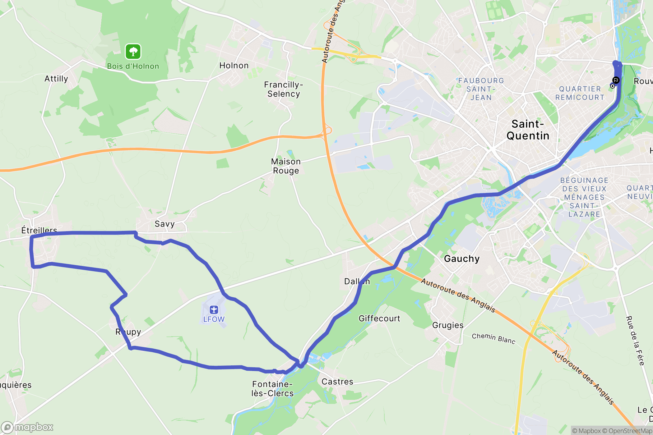 Saint-Quentin : carte du parcours de randonnée - France