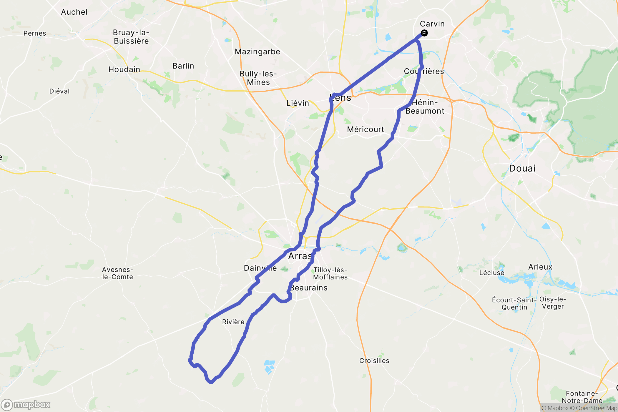Carvin : carte du parcours de randonnée - France