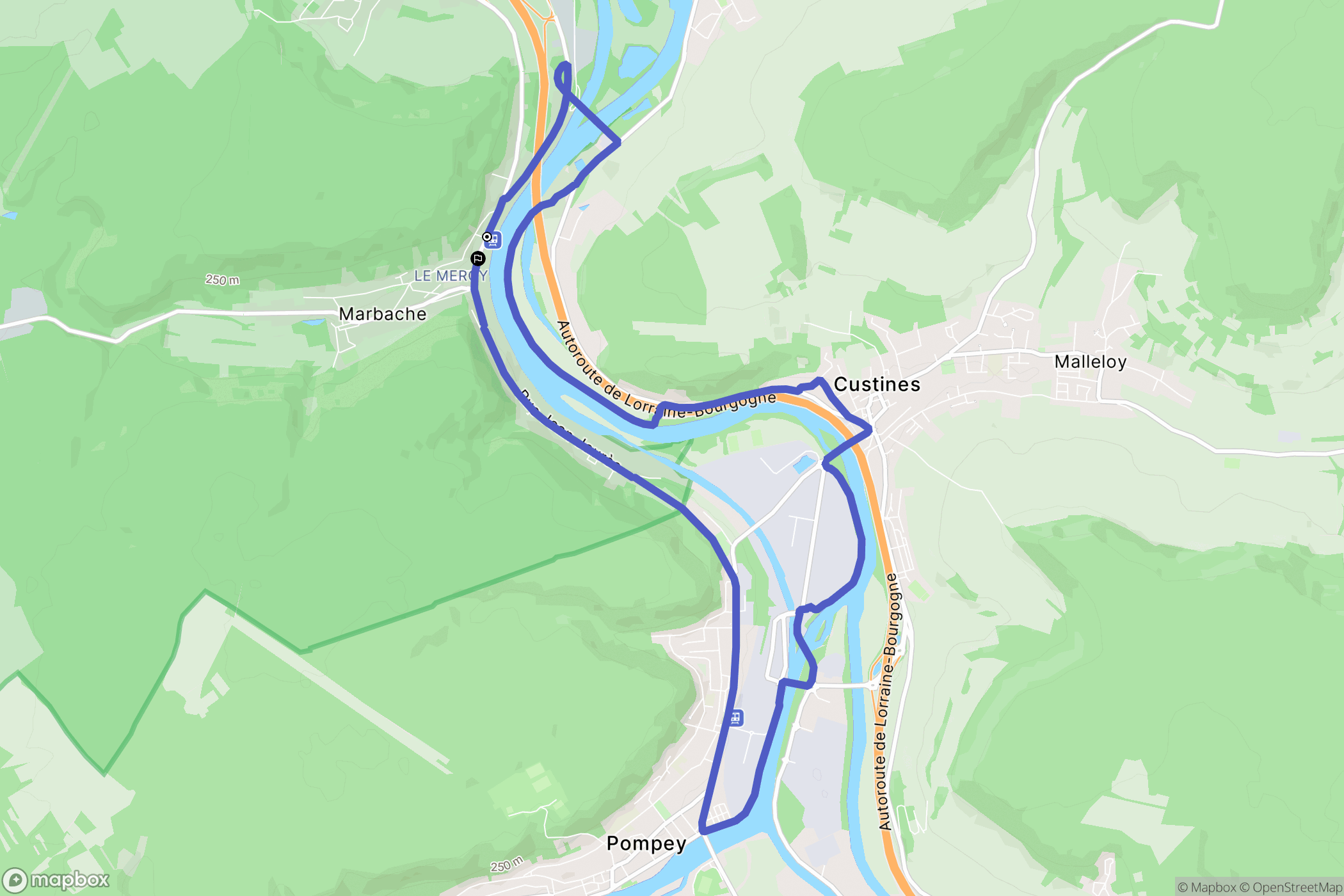 Marbache : carte du parcours de randonnée - France