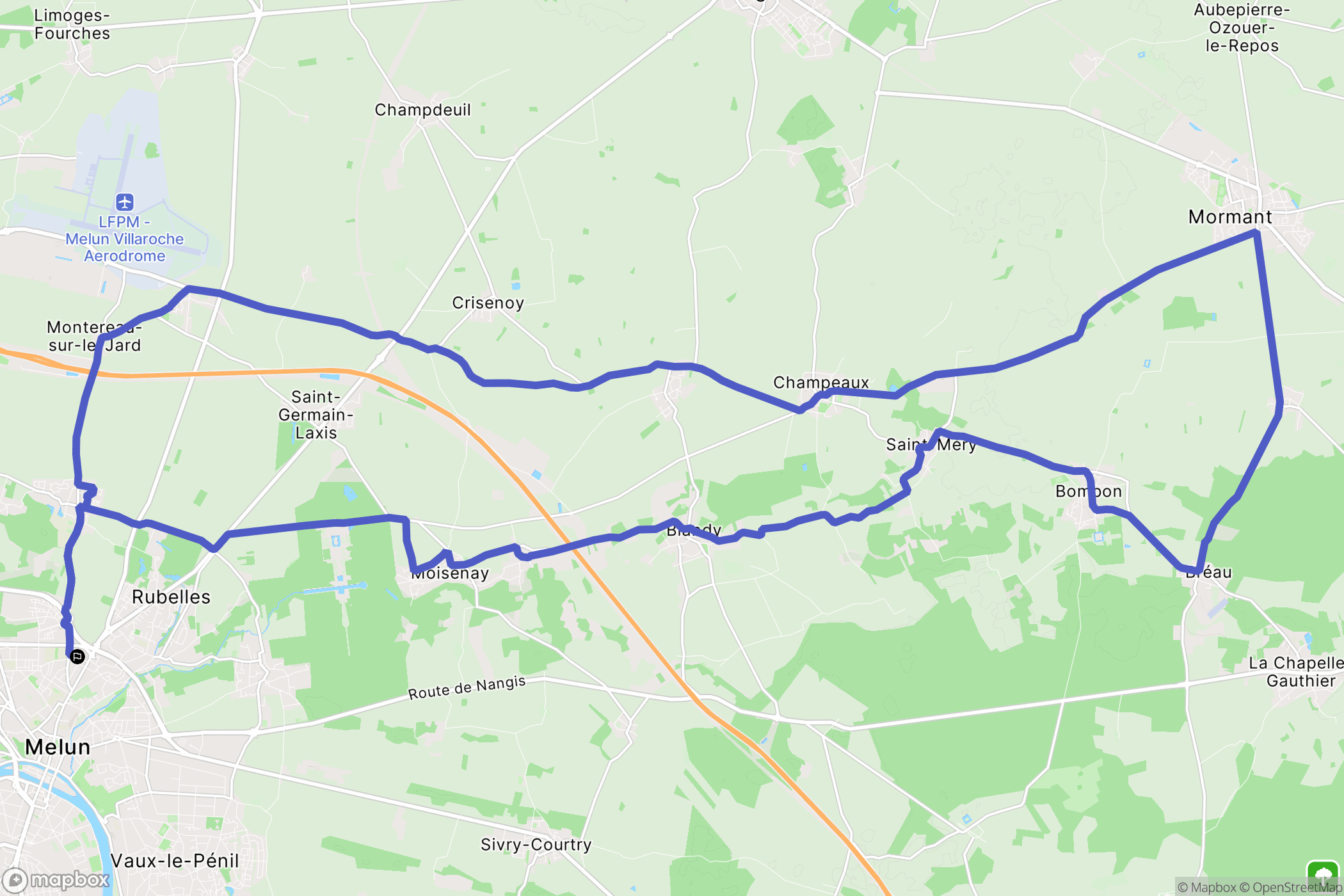 Melun : carte du parcours de randonnée - France