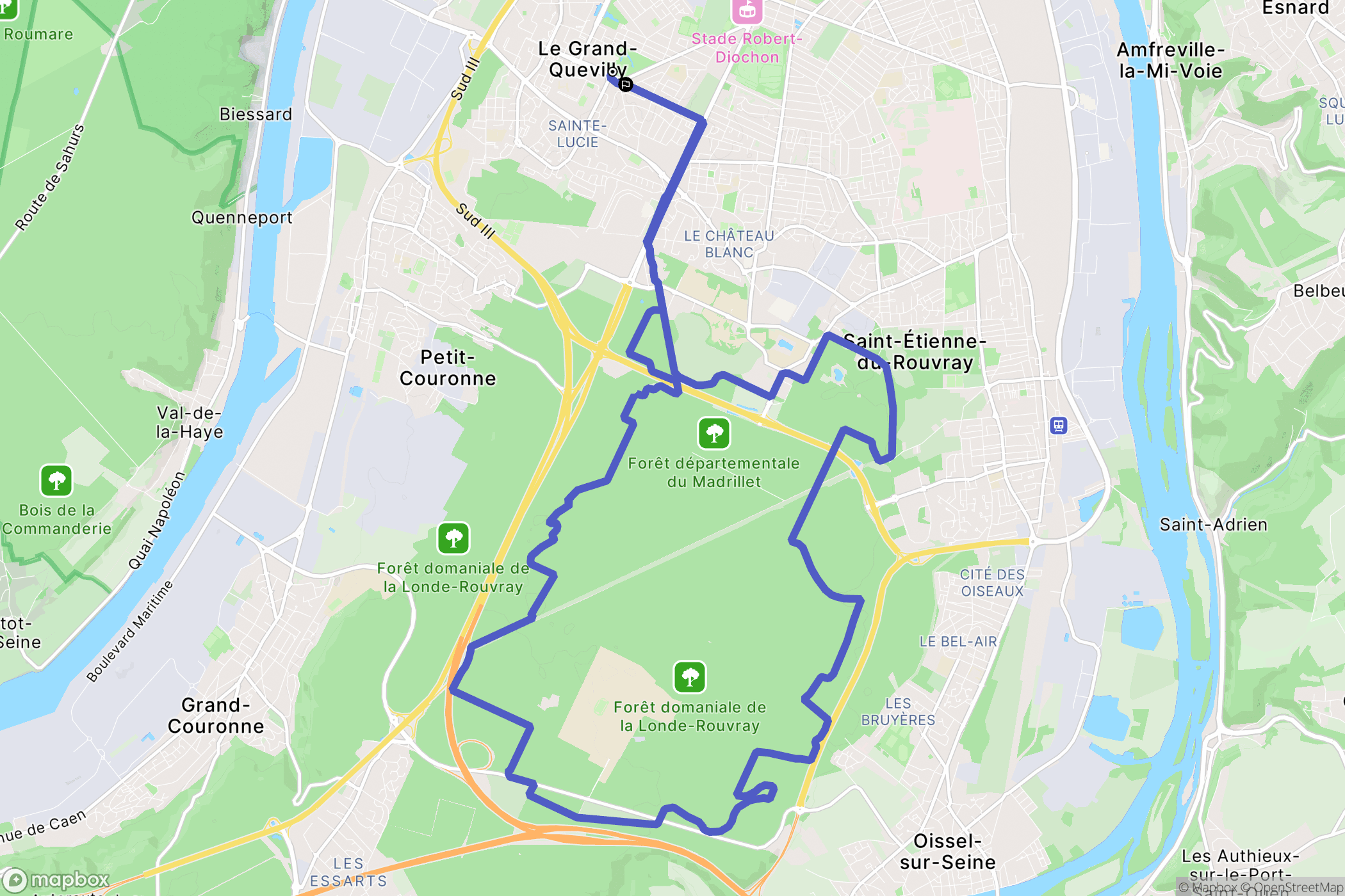 Le Grand-Quevilly : carte du parcours de randonnée - France