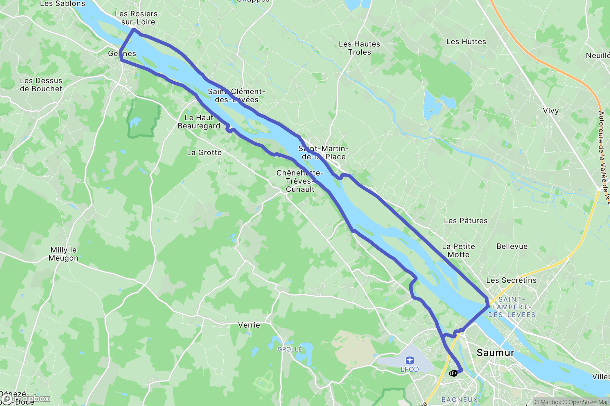 Saumur : carte du parcours de randonnée - France