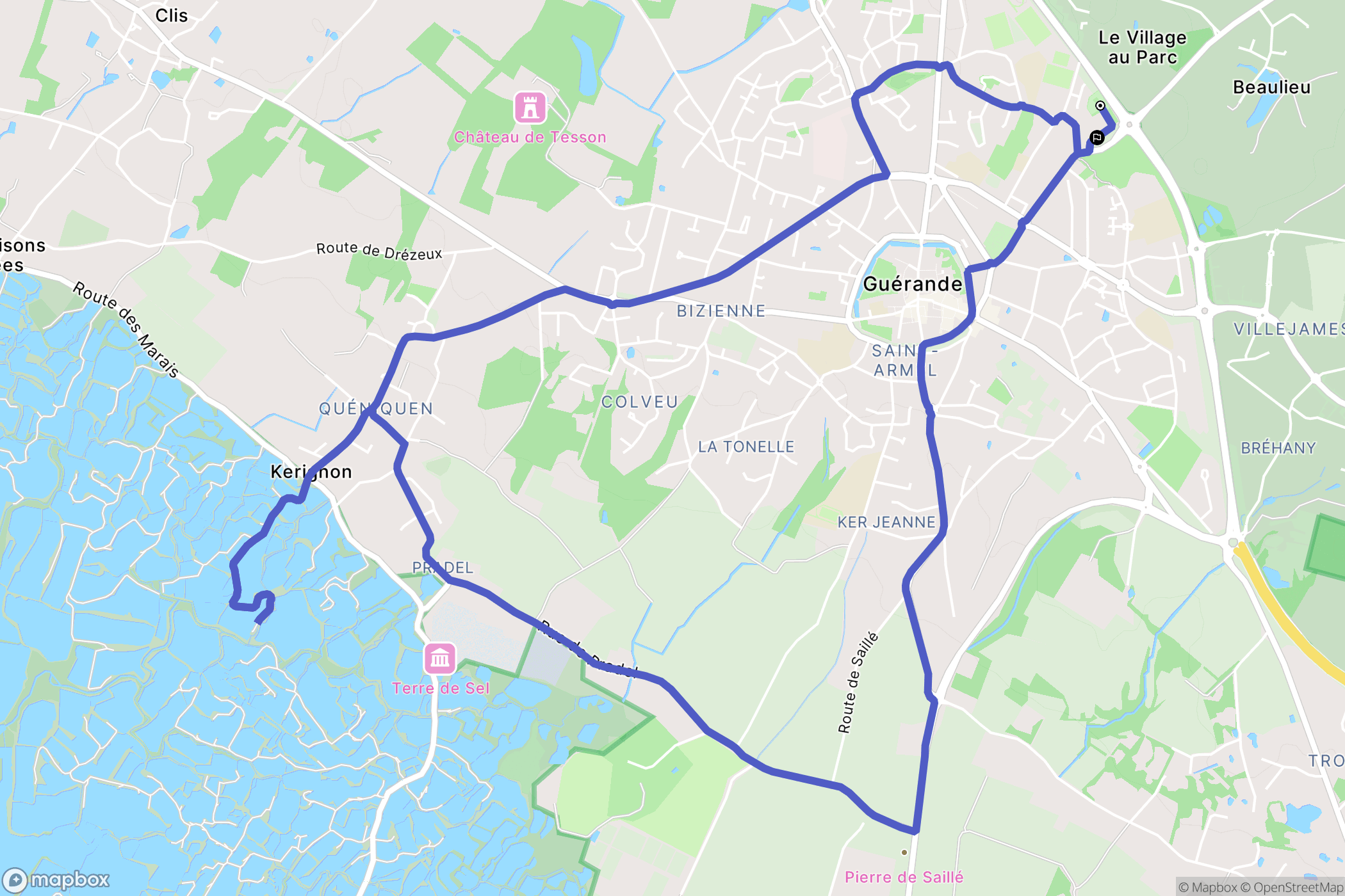 Guérande : carte du parcours de randonnée - France
