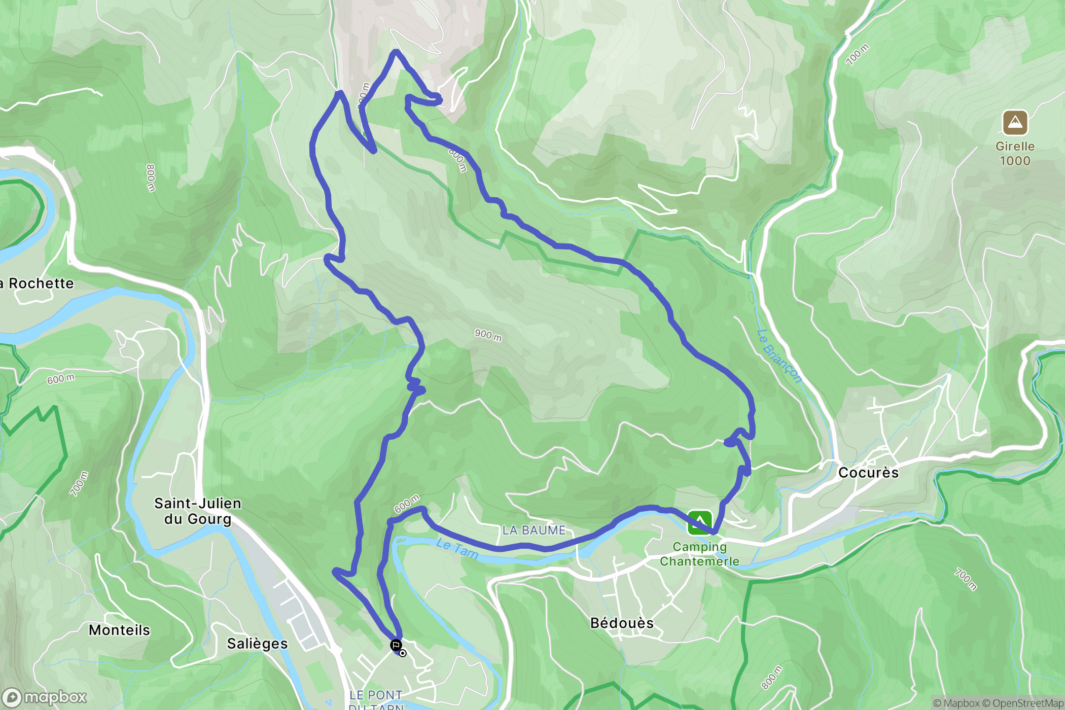 Florac-Trois-Rivières : carte du parcours de randonnée - France