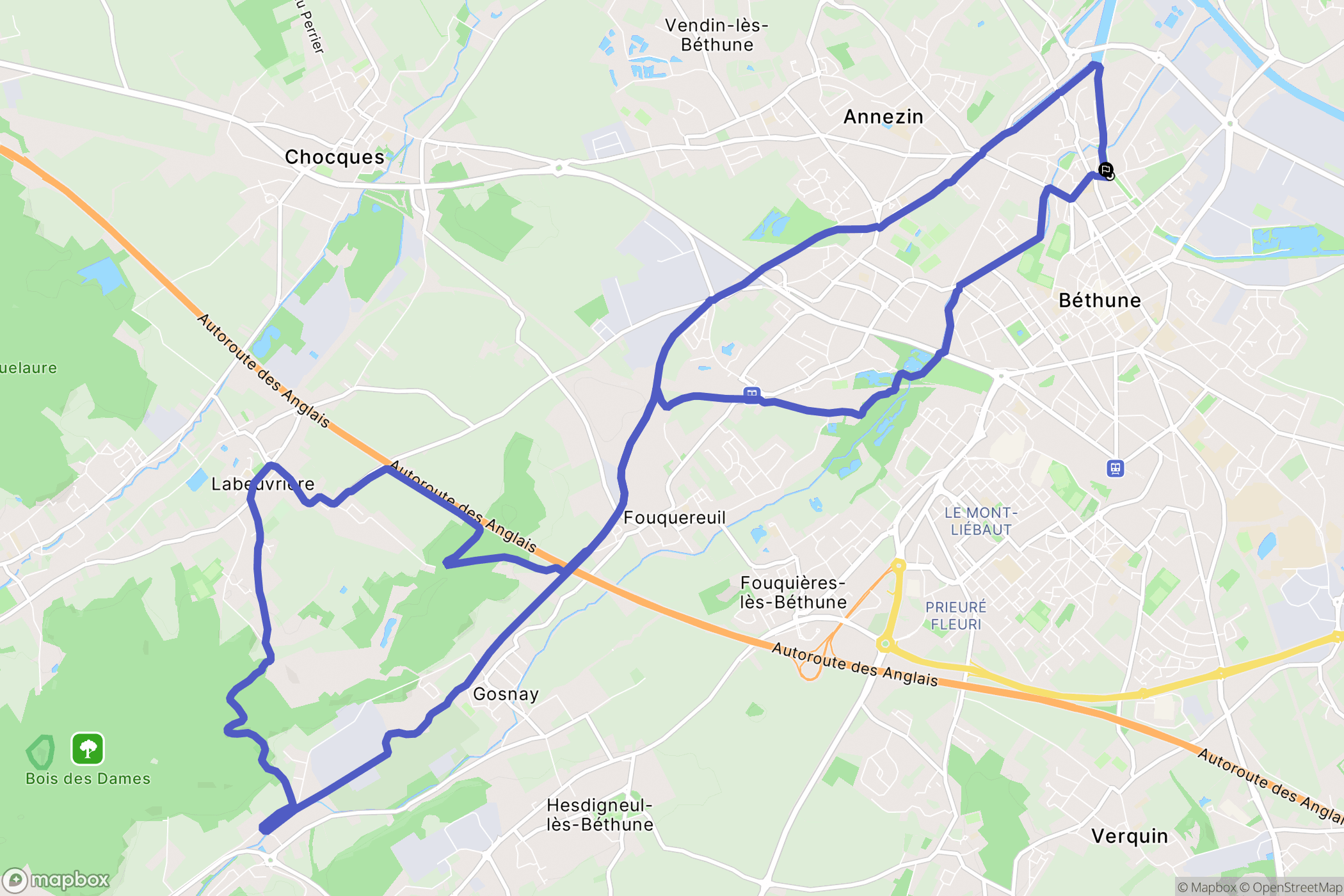 Béthune : carte du parcours de randonnée - France