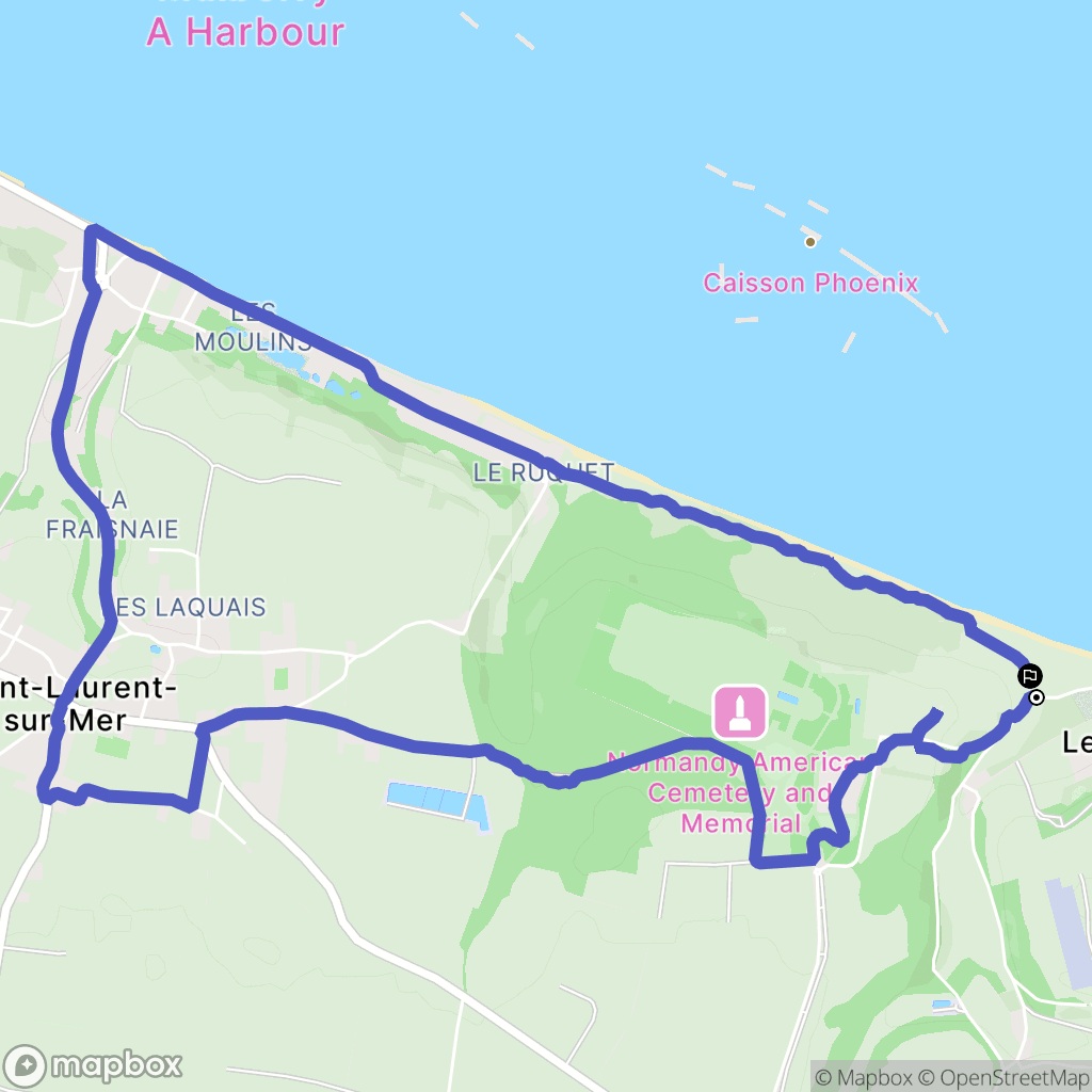 Colleville-sur-Mer : carte du parcours de randonnée - France