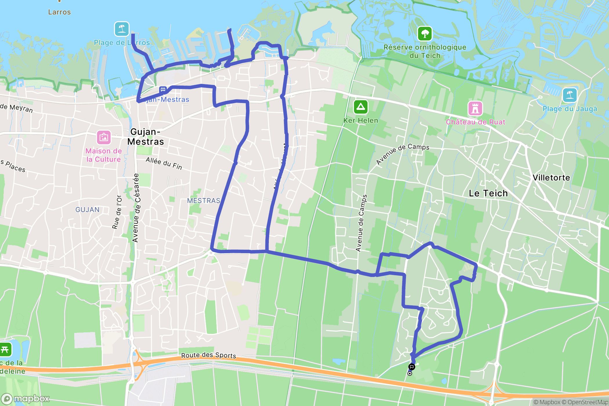 Le Teich : carte du parcours de randonnée - France