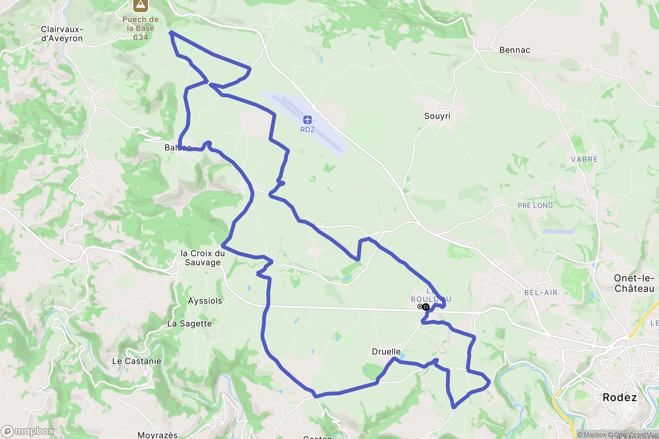 Druelle Balsac : carte du parcours de randonnée - France