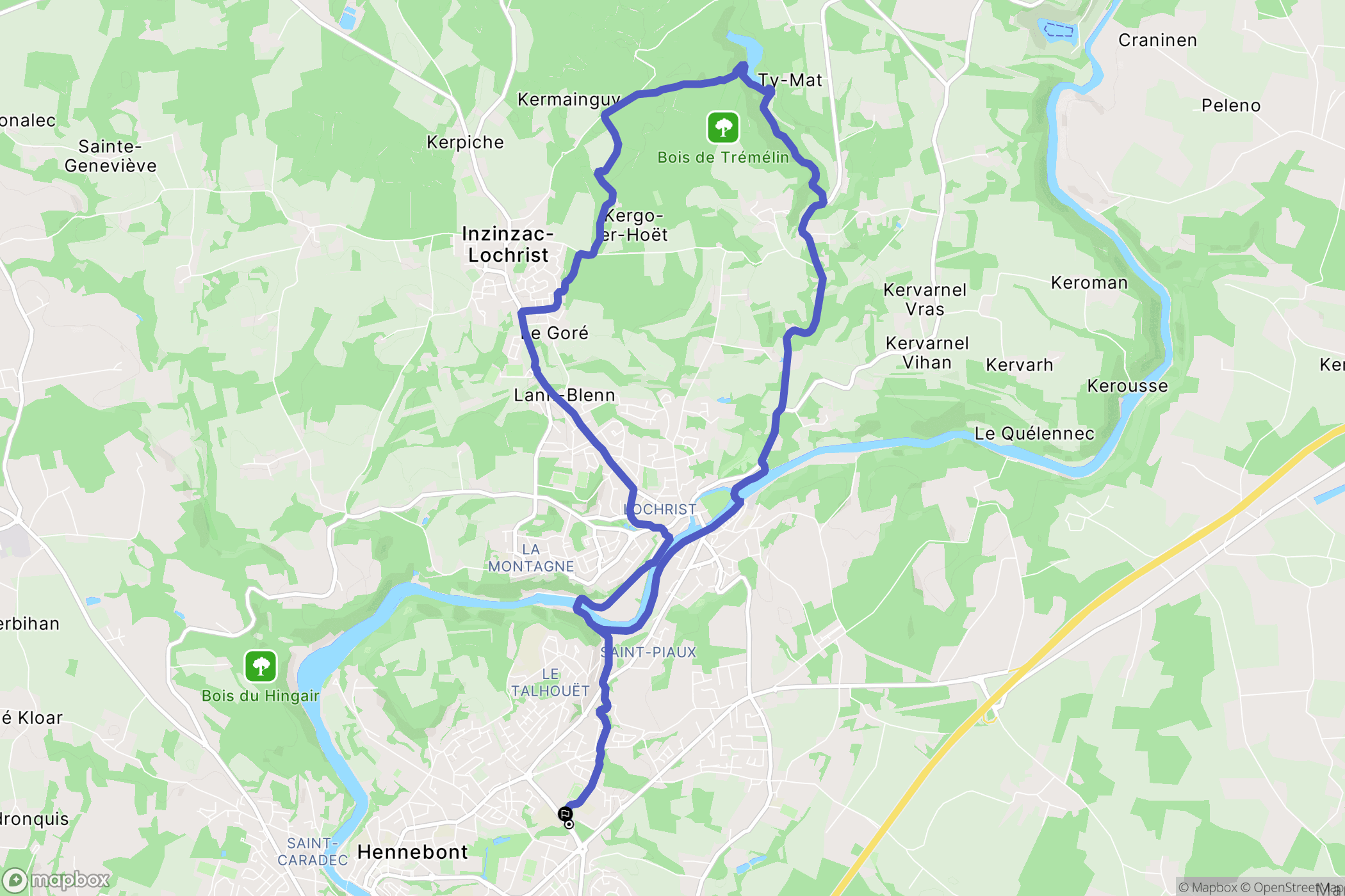 Hennebont : carte du parcours de randonnée - France
