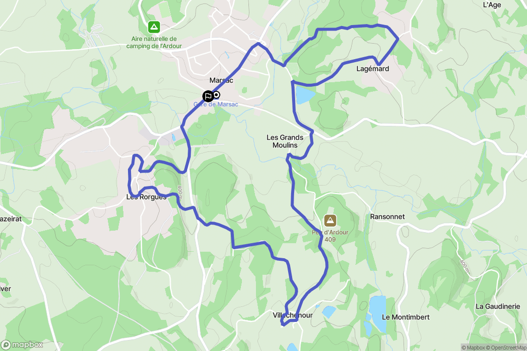 Marsac : carte du parcours de randonnée - France