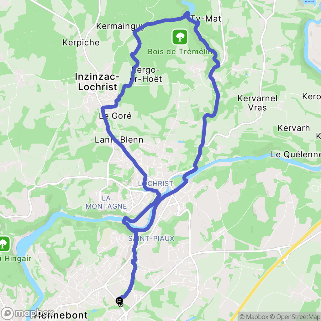 Hennebont : carte du parcours de randonnée - France